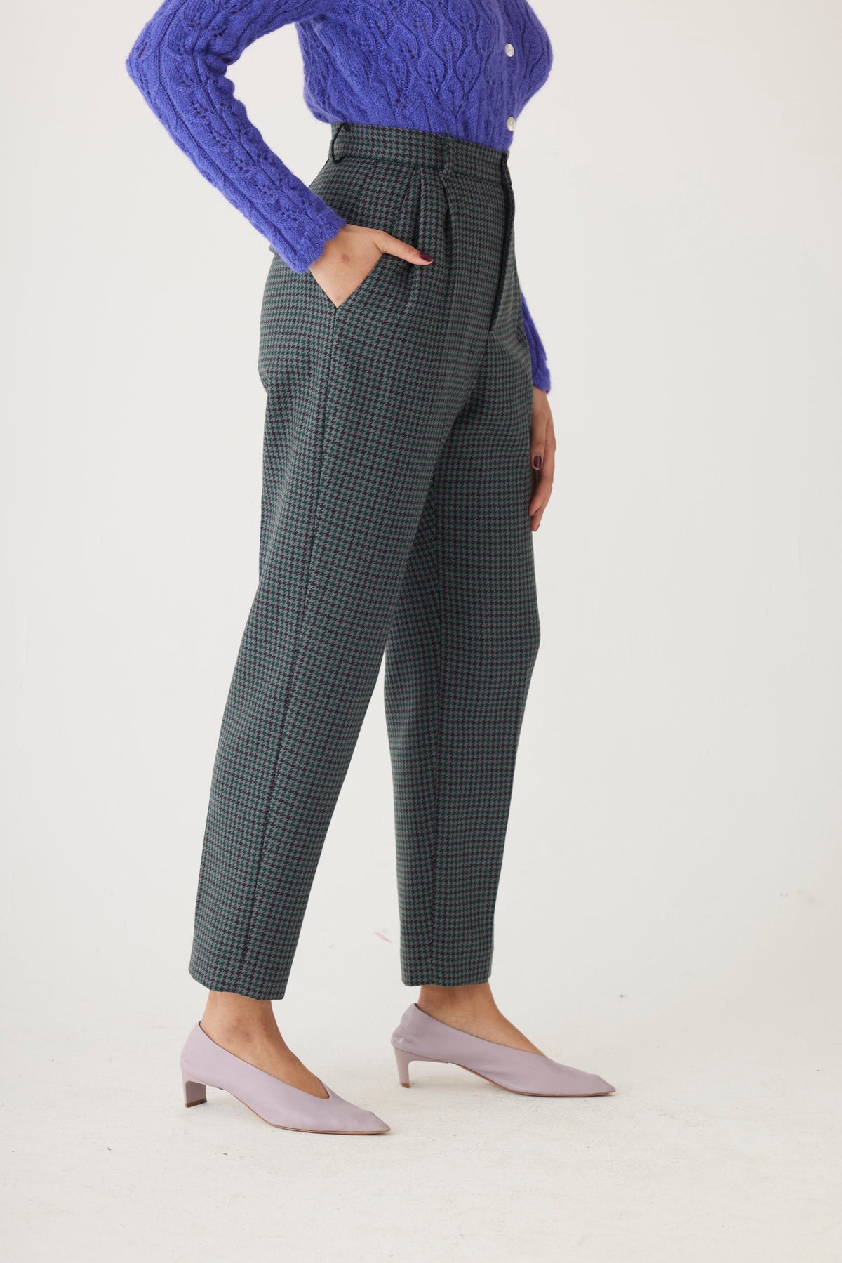 Sophia Wool Pant in Evergreen Houndstooth Pants CHRISTINE ALCALAY - 4
