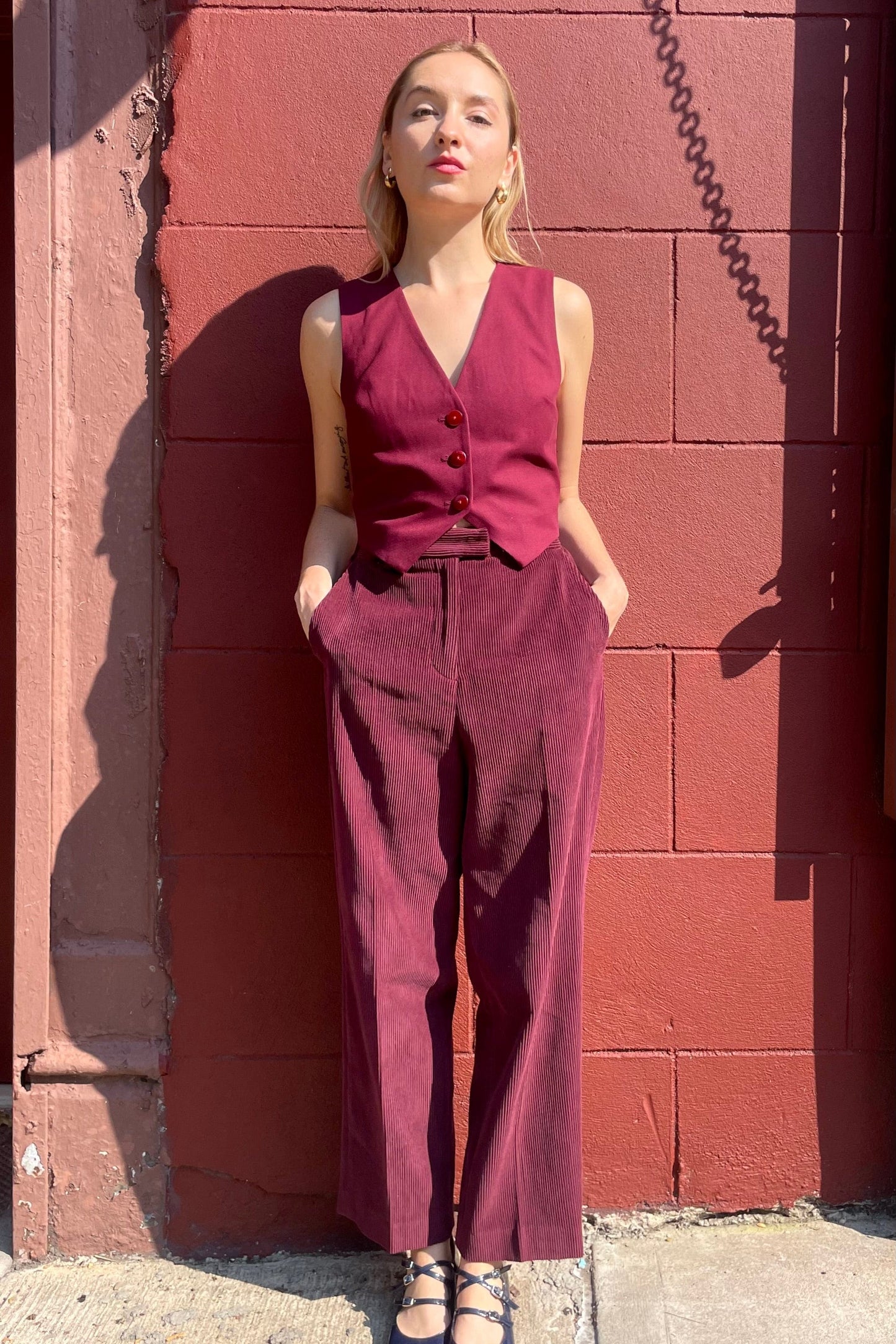 Piper Pant in Fine Wale Corduroy Pants CHRISTINE ALCALAY Wine 0