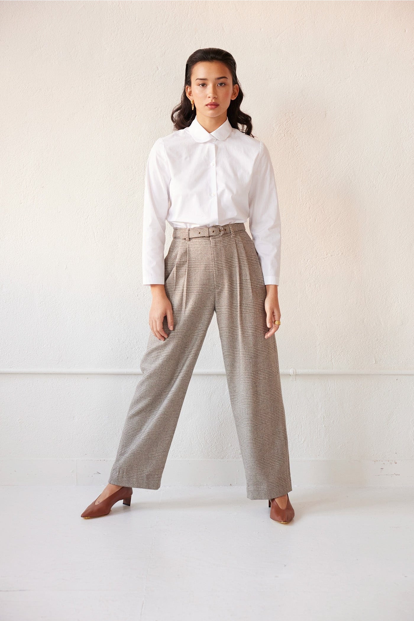 Charlize Pant in Wool Pants CHRISTINE ALCALAY Chai Plaid 0