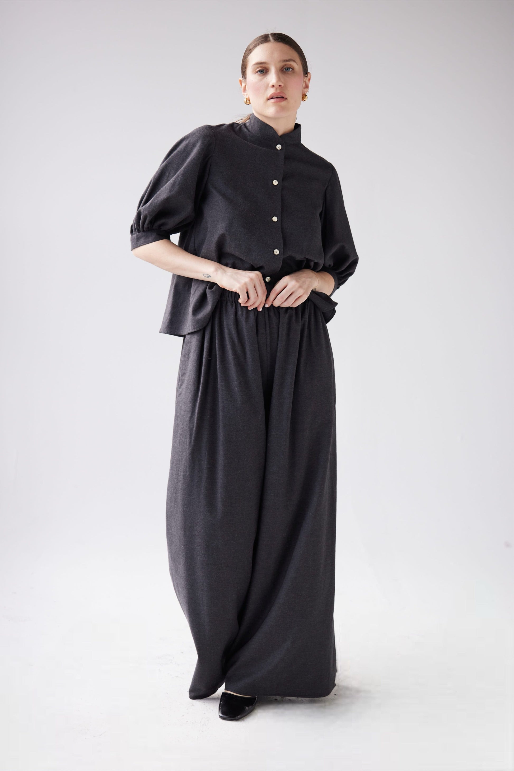 SAMPLE FW25 - Gretchen Pant in Japanese Cotton Flannel Samples CHRISTINE ALCALAY Charcoal XS/S