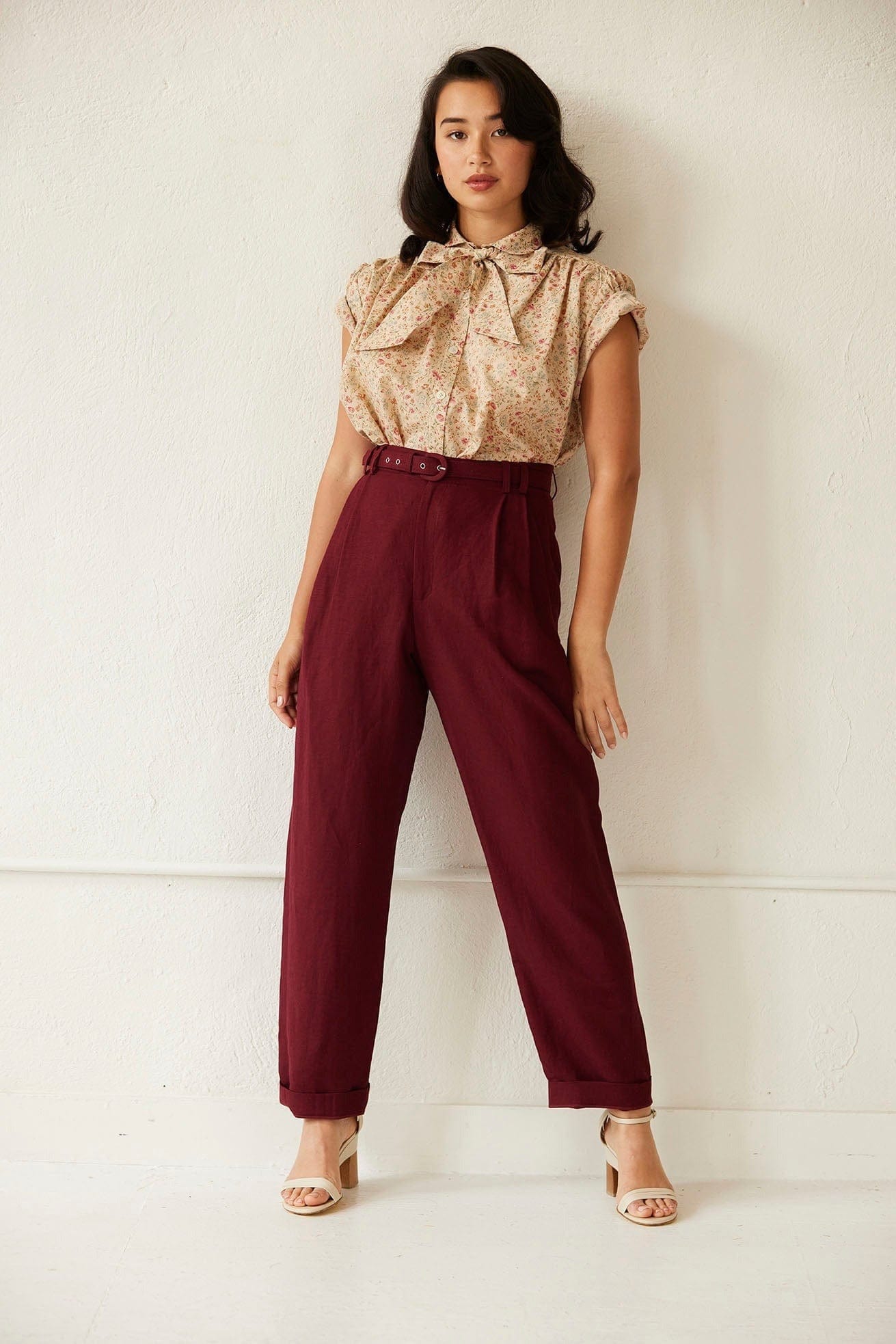 Sophia Pant in Linen Blend Pants CHRISTINE ALCALAY Cranberry 0
