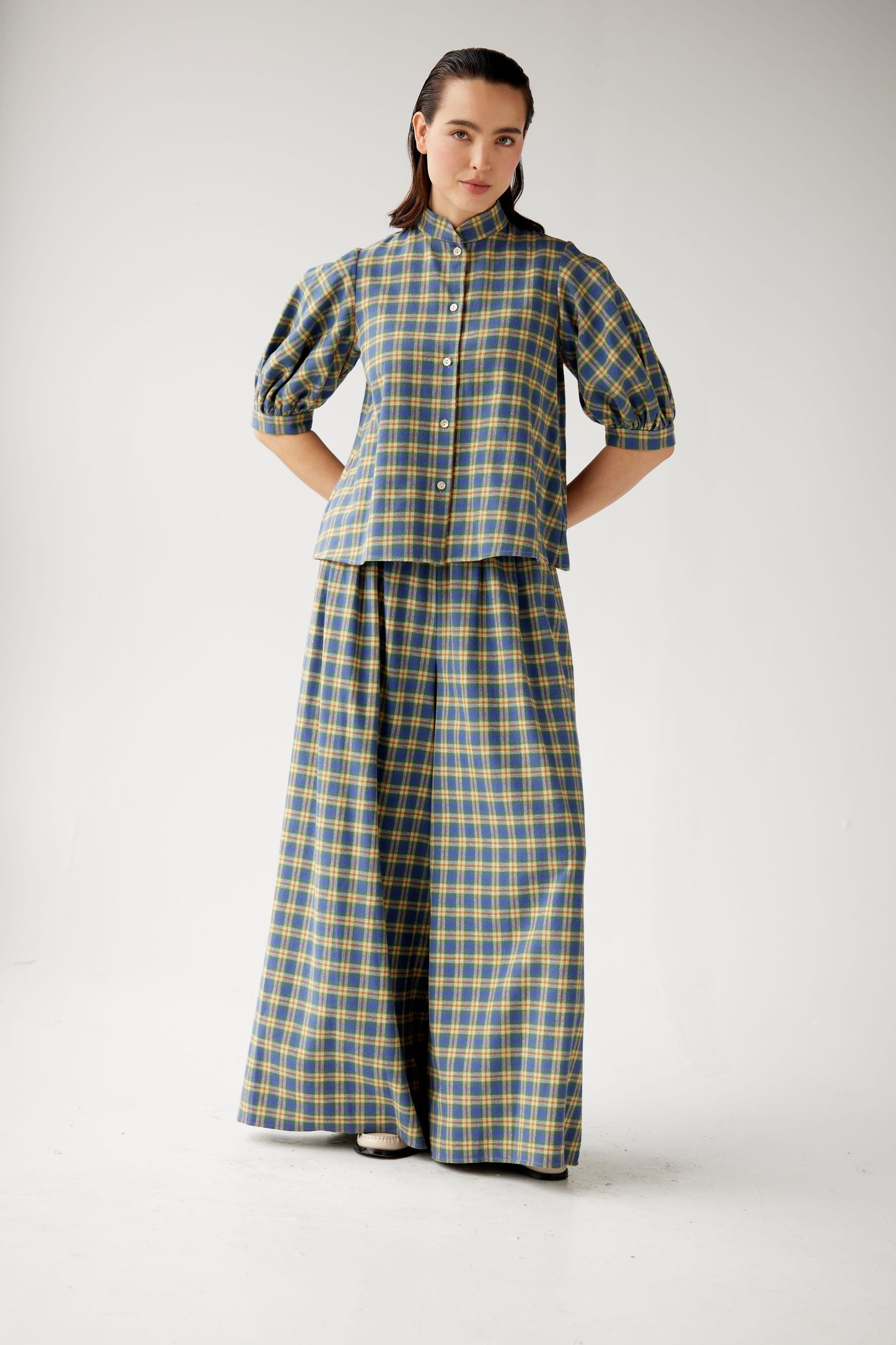 Gretchen Pant in Horizon Plaid Cotton Flannel Pants CHRISTINE ALCALAY
