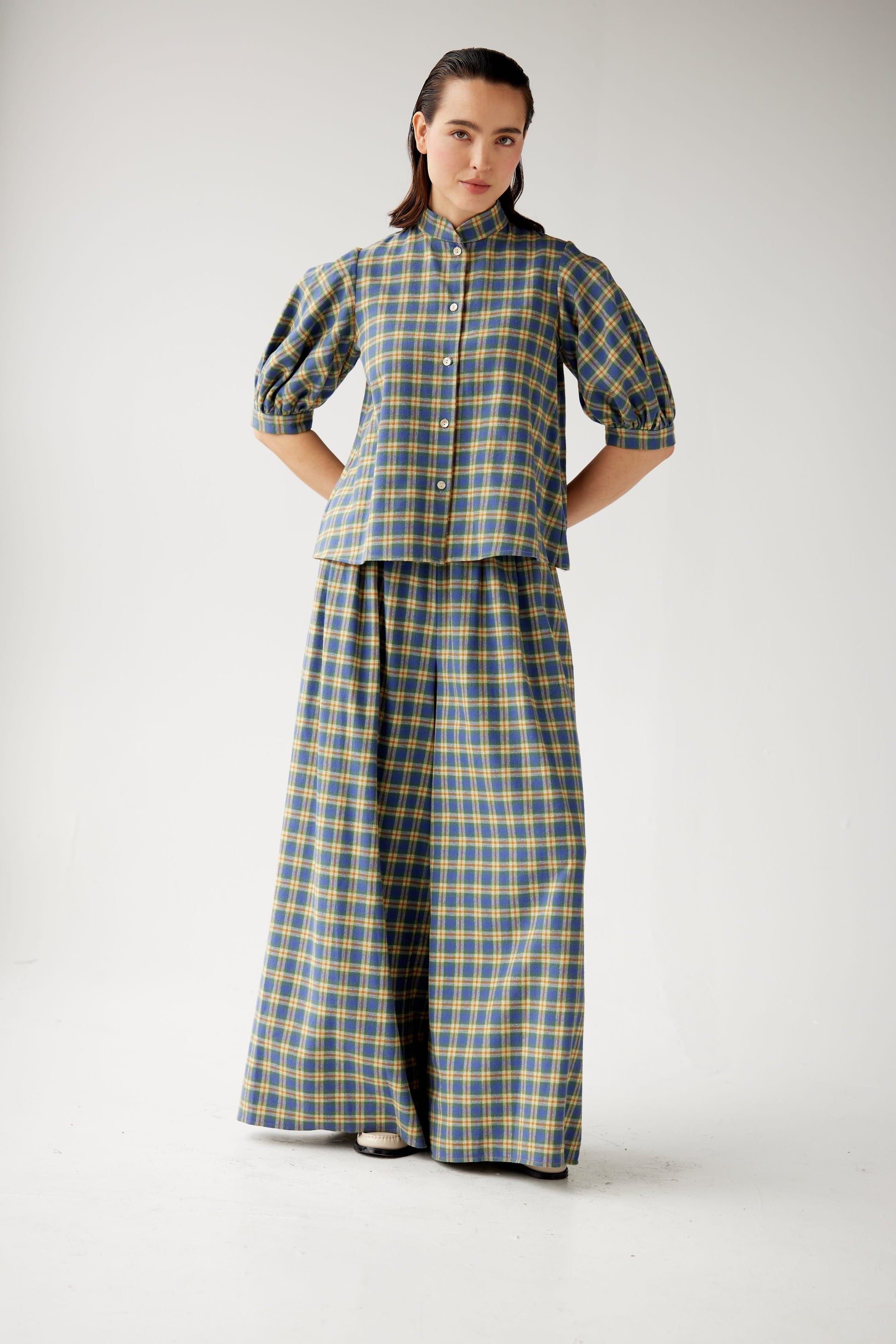 Gretchen Pant in Horizon Plaid Cotton Flannel Pants CHRISTINE ALCALAY