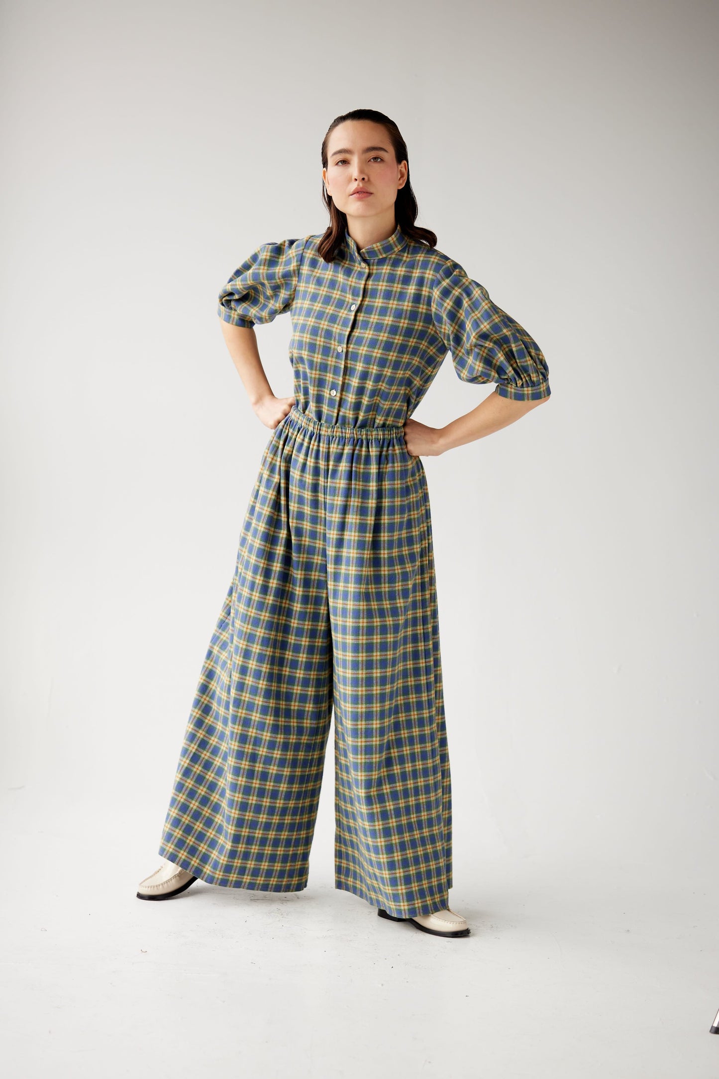 Gretchen Pant in Horizon Plaid Cotton Flannel Pants CHRISTINE ALCALAY