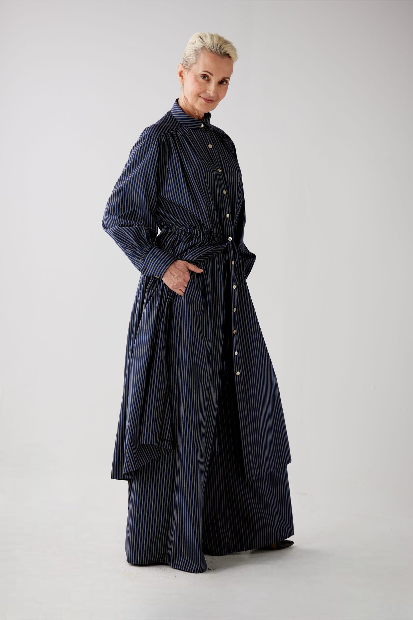 Gretchen Pant in Navy Striped Cotton Pants CHRISTINE ALCALAY