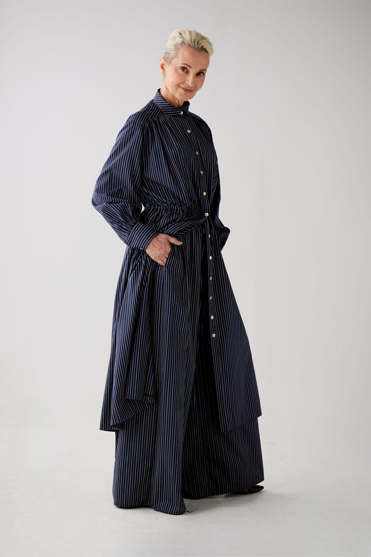 Gretchen Pant in Navy Striped Cotton Pants CHRISTINE ALCALAY - 4