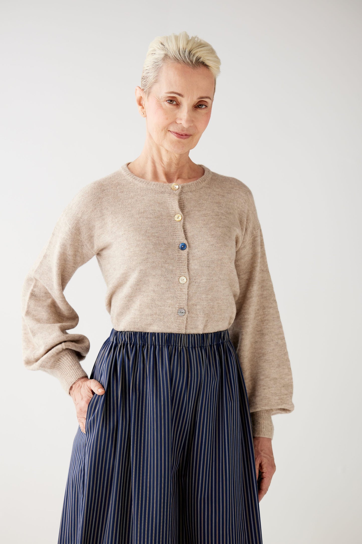 Gretchen Pant in Navy Striped Cotton Pants CHRISTINE ALCALAY Navy Stripe XS/S