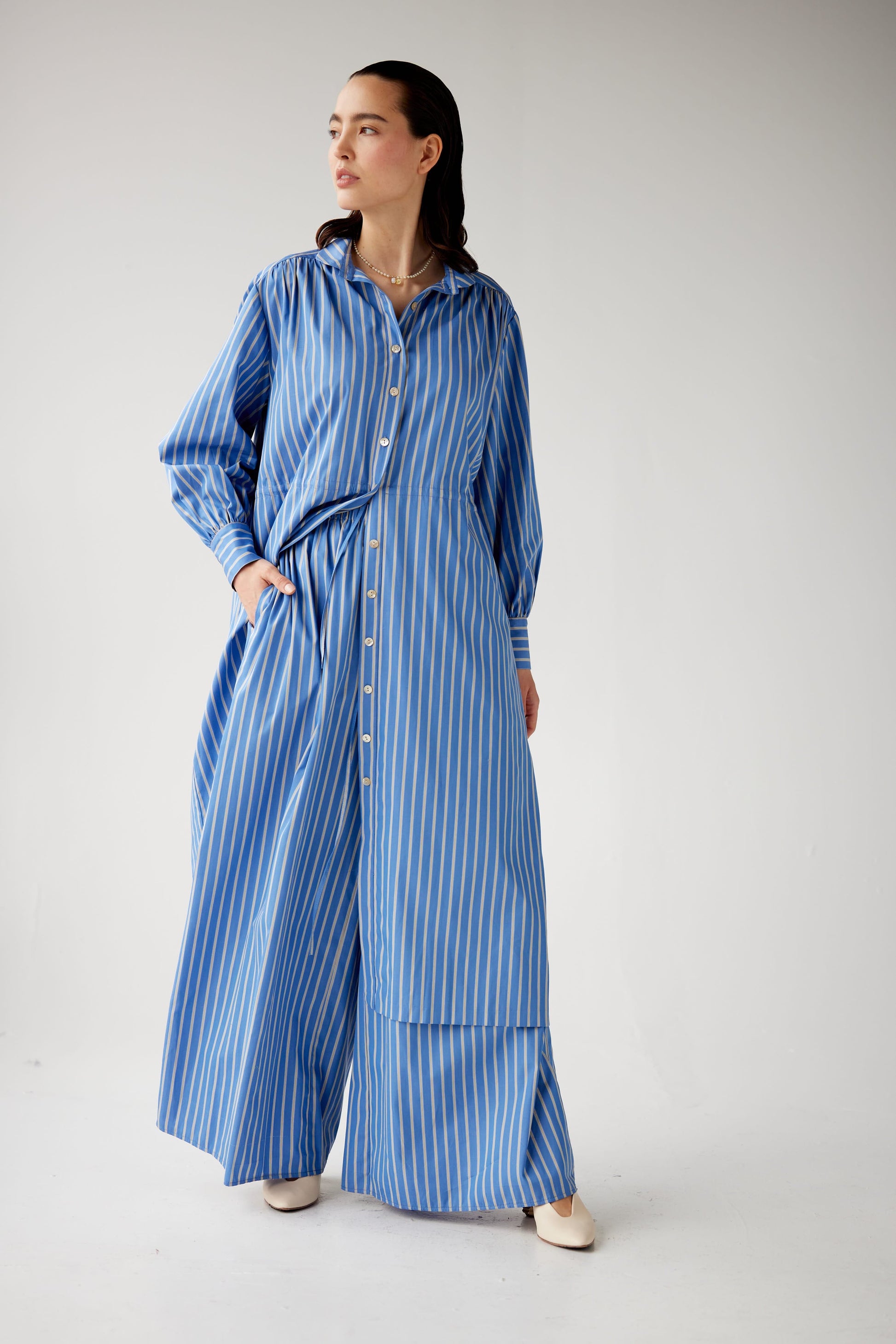 Gretchen Pant in Sky Stripe Cotton Pants CHRISTINE ALCALAY