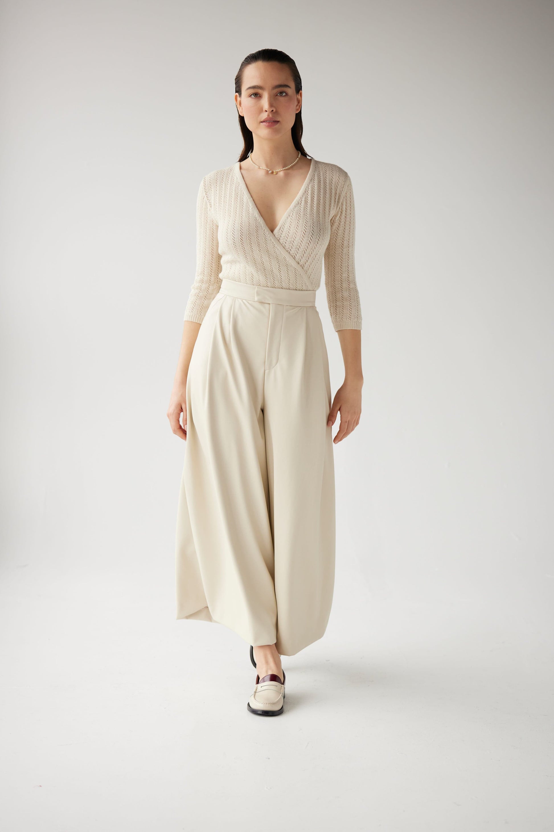 Kat Cropped Pant in Pleatherette Pants CHRISTINE ALCALAY Cream 0