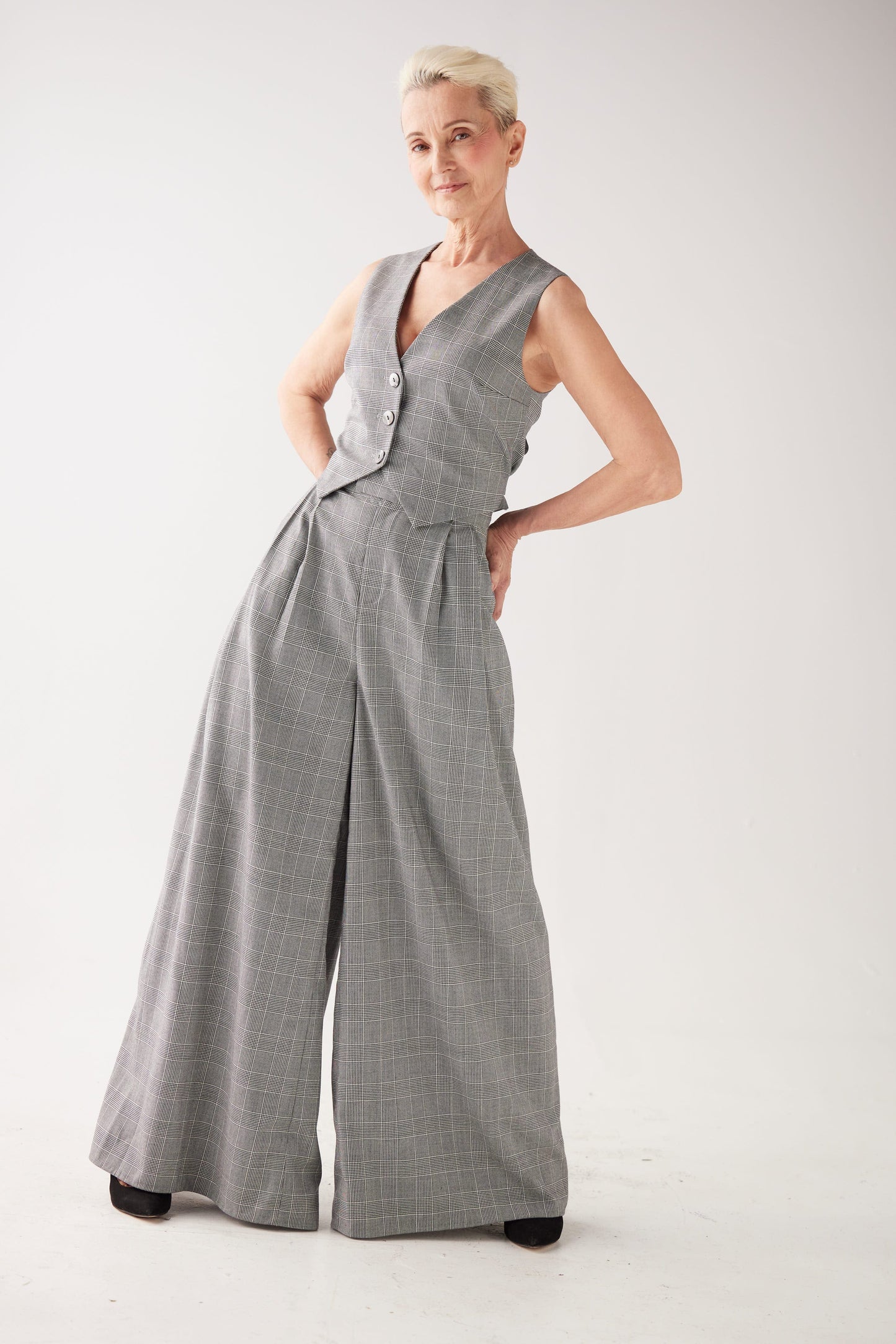 Katherine Pant in Black Plaid Tropical Wool Pants CHRISTINE ALCALAY