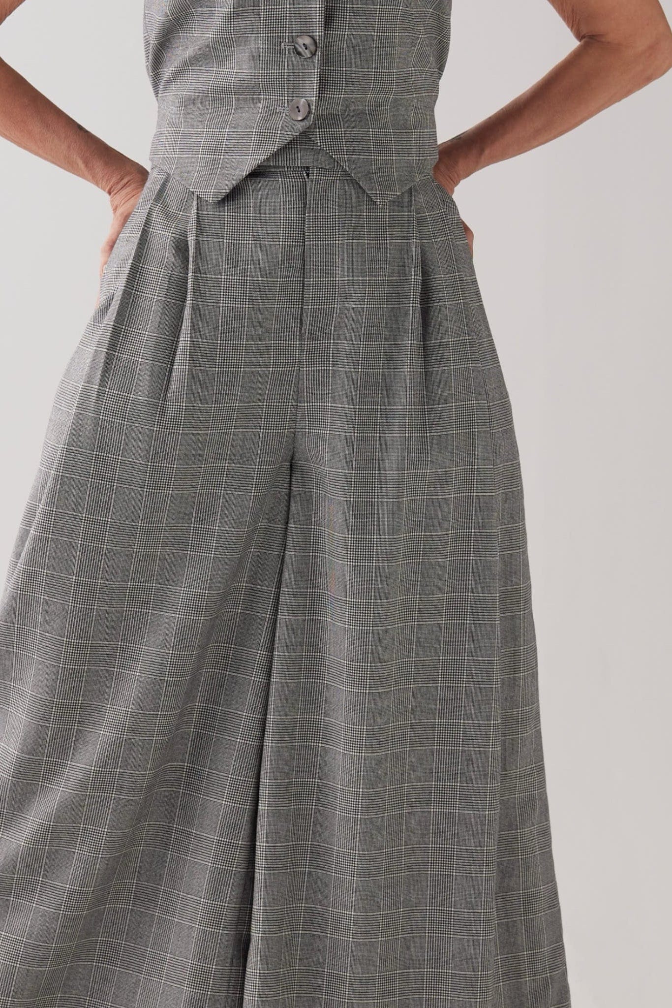 Katherine Pant in Black Plaid Tropical Wool Pants CHRISTINE ALCALAY