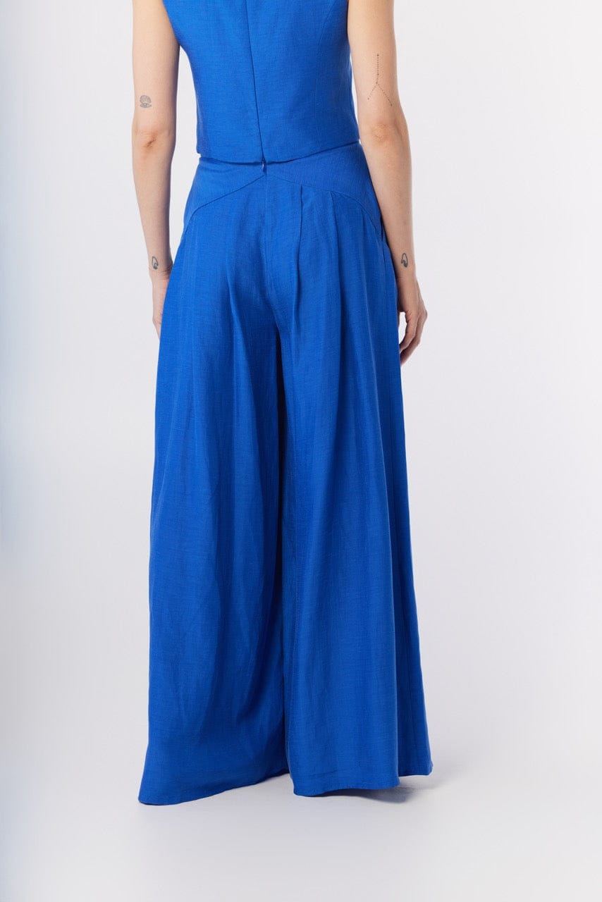 Katherine Pant in Lapis Blue Cupro Linen Pants CHRISTINE ALCALAY