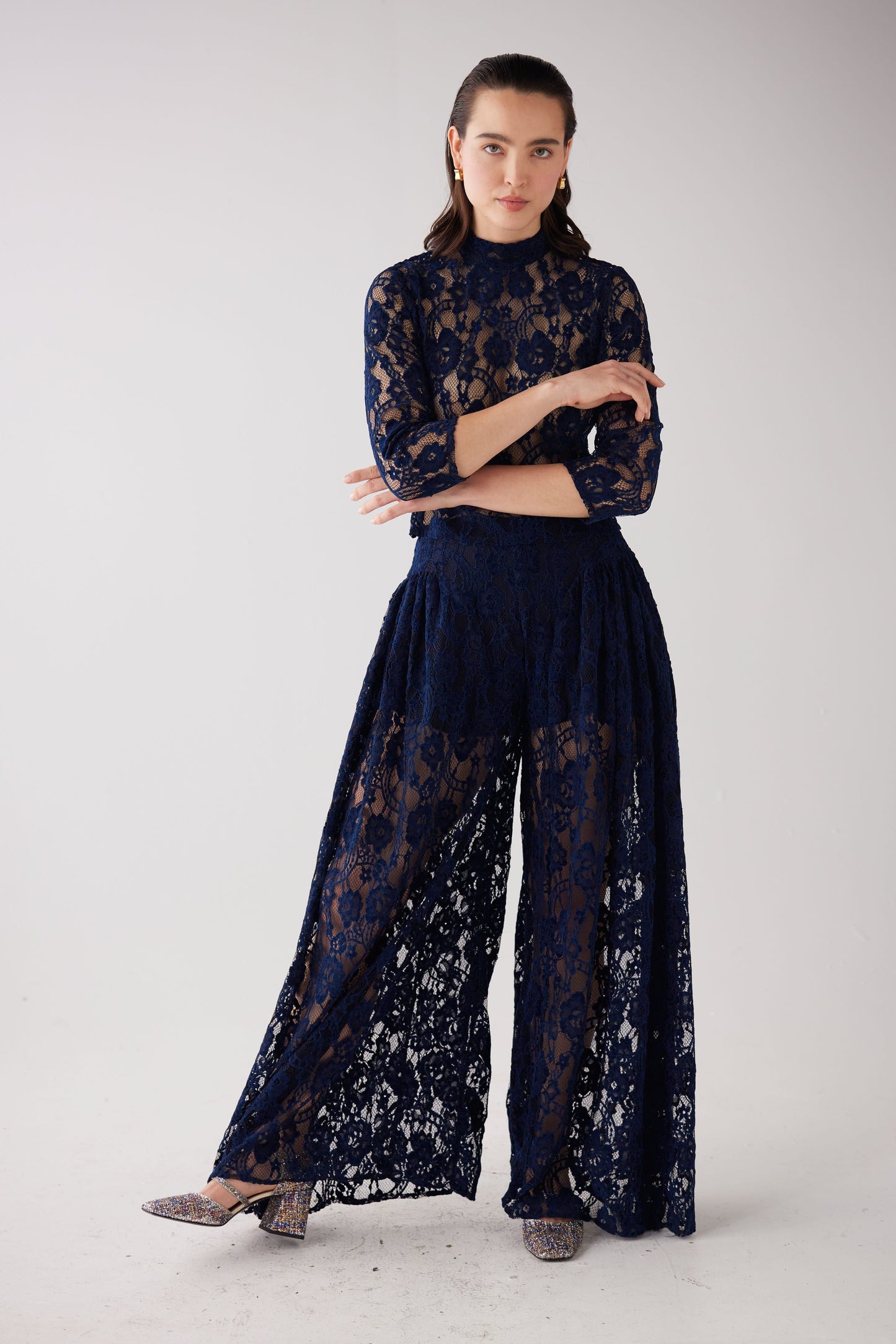 Victoria Pant in Lace Pants CHRISTINE ALCALAY Navy 0