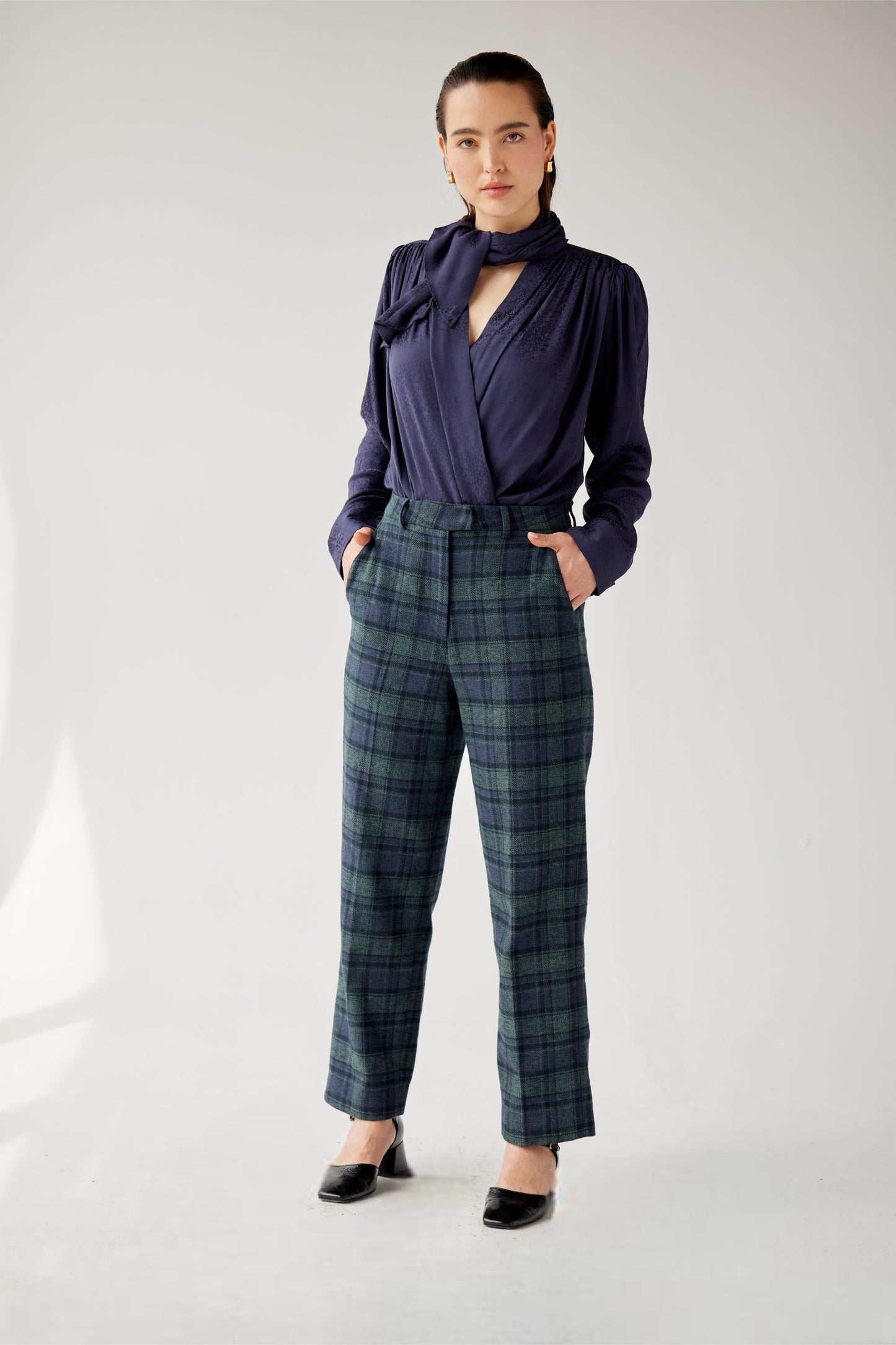 Piper Pant in Cotton Plaid Suiting Pants CHRISTINE ALCALAY Forest Plaid 0