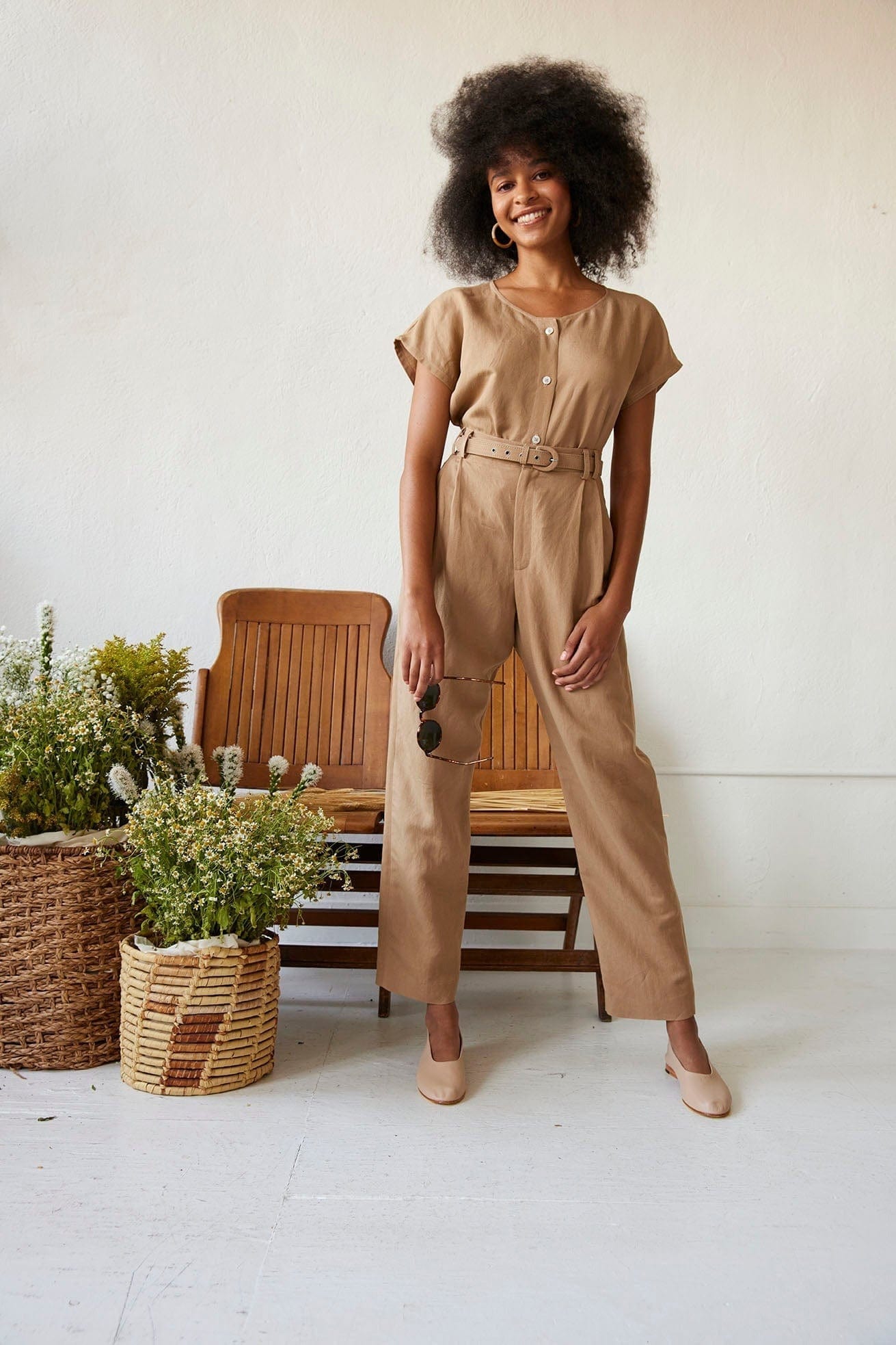 Sophia Pant in Linen Blend Pants CHRISTINE ALCALAY Porcini 0