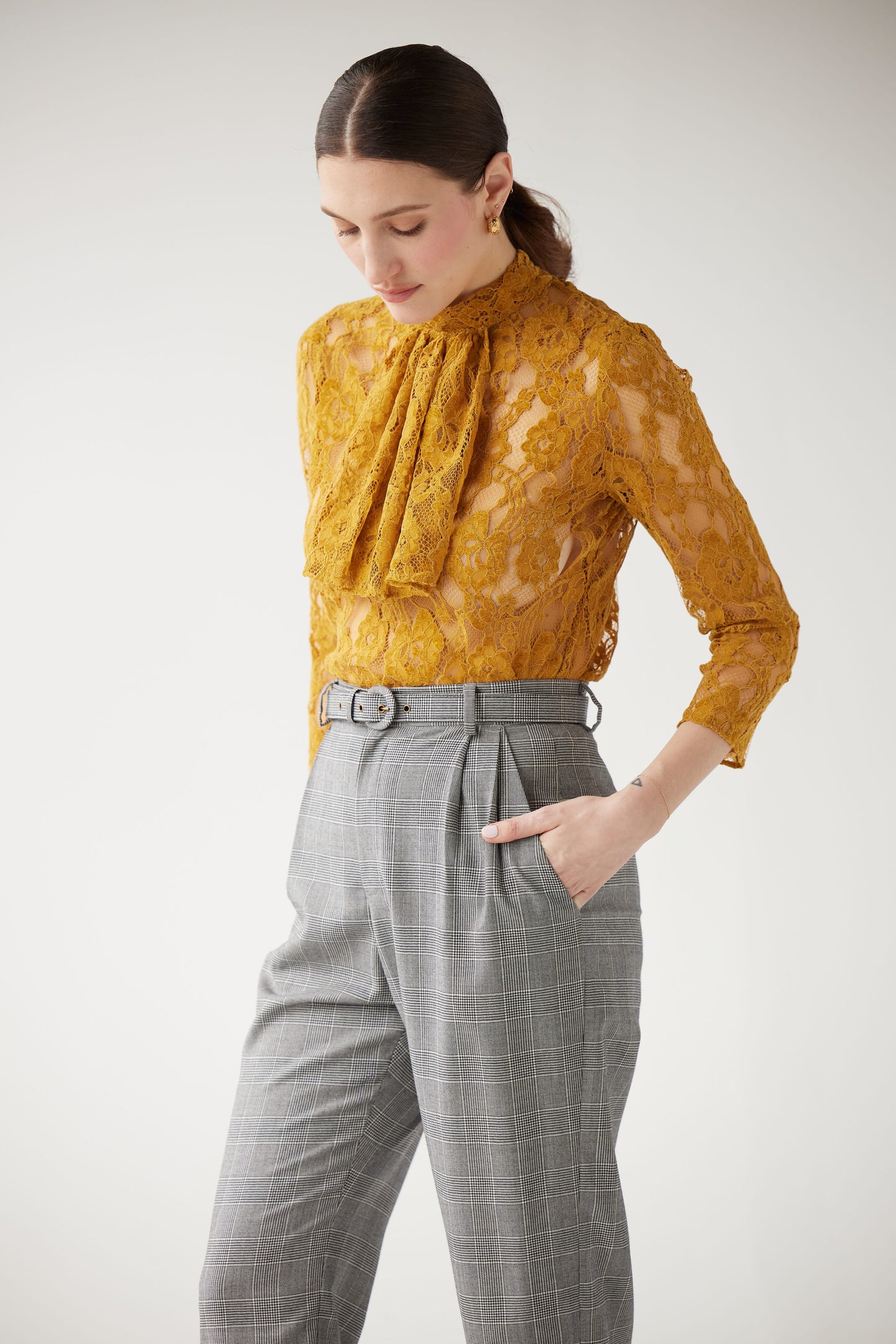 Sophia Pant in Black Plaid Tropical Wool Pants CHRISTINE ALCALAY