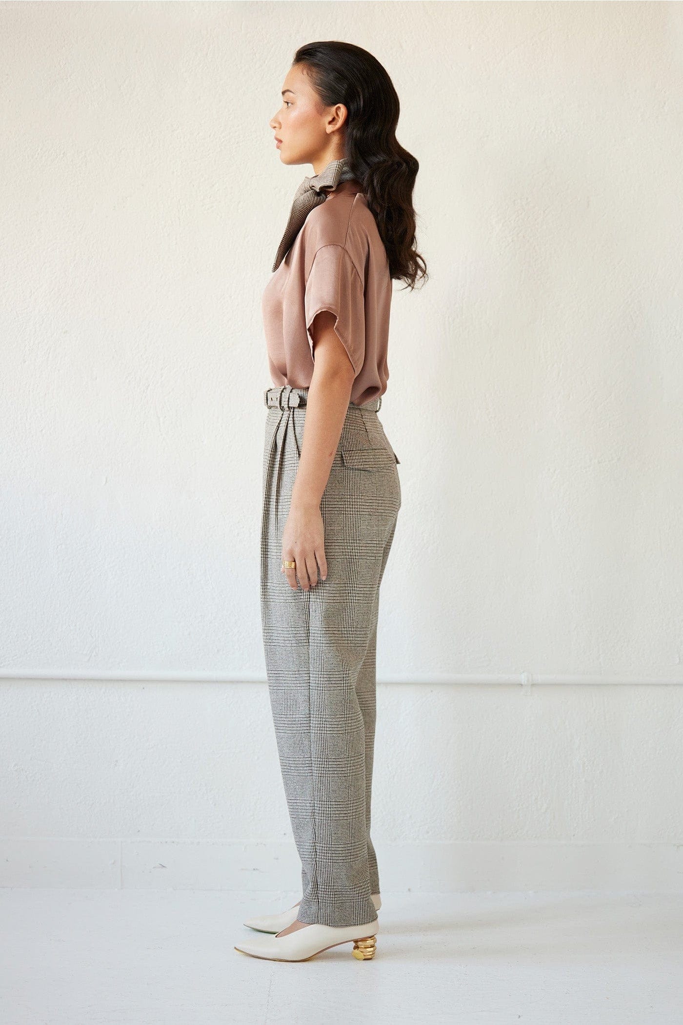 Sophia Pant in Chai Plaid Wool Pants CHRISTINE ALCALAY
