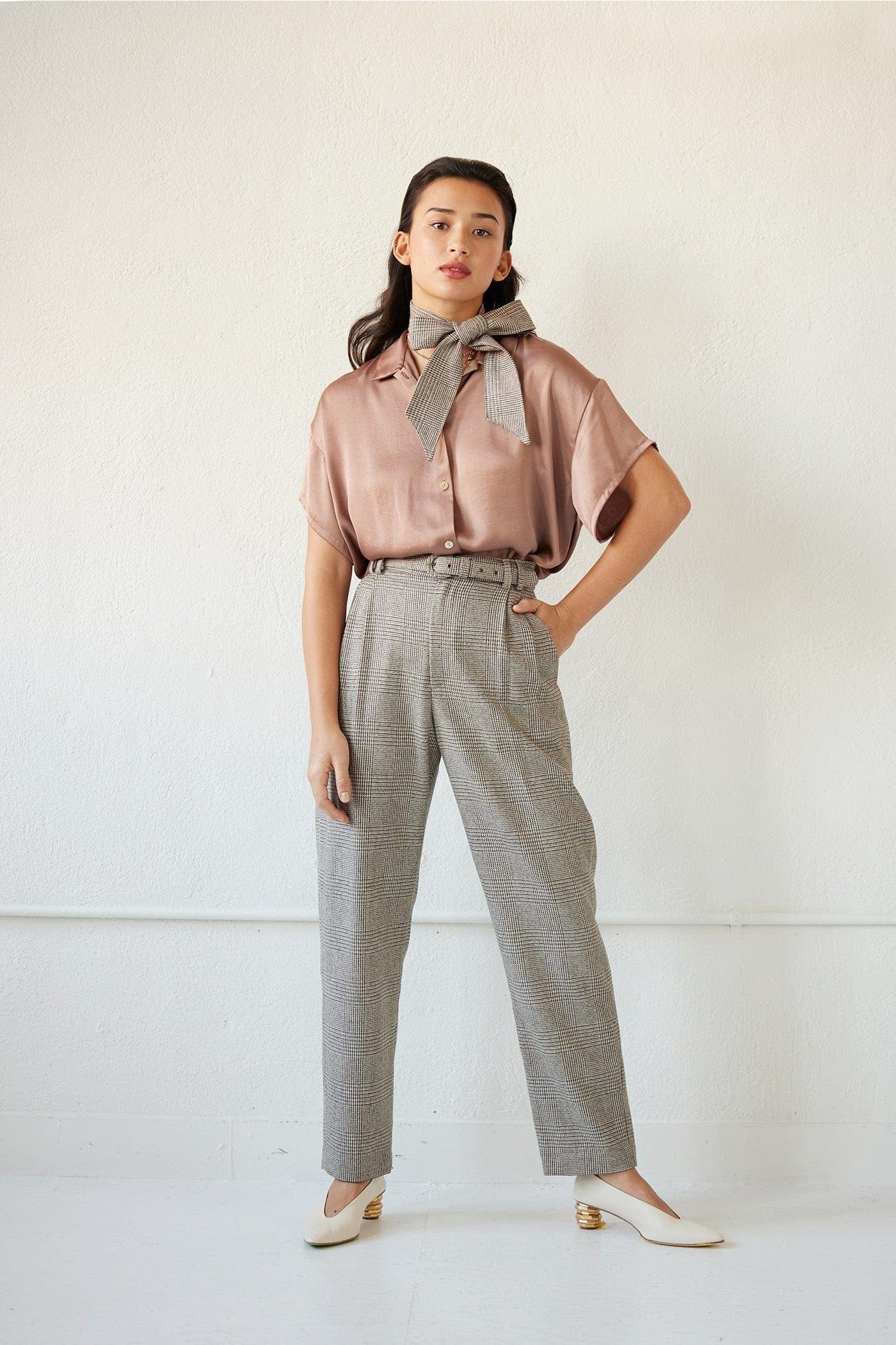 Sophia Pant in Chai Plaid Wool Pants CHRISTINE ALCALAY