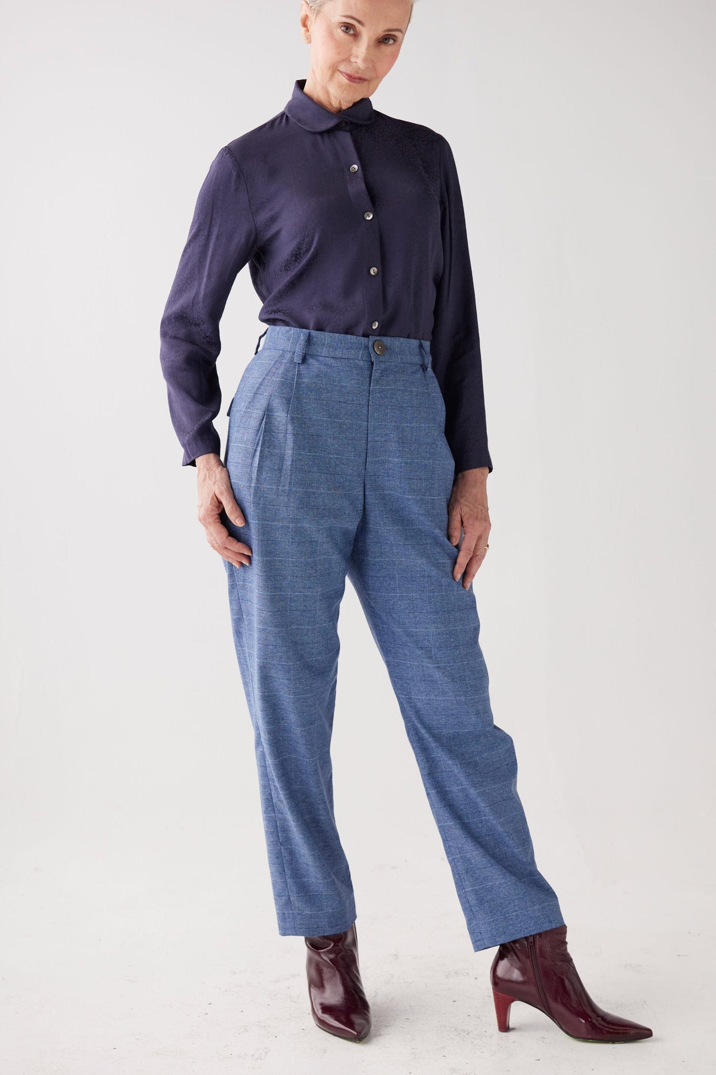 Sophia Pant in Sky Plaid Tropical Wool Pants CHRISTINE ALCALAY