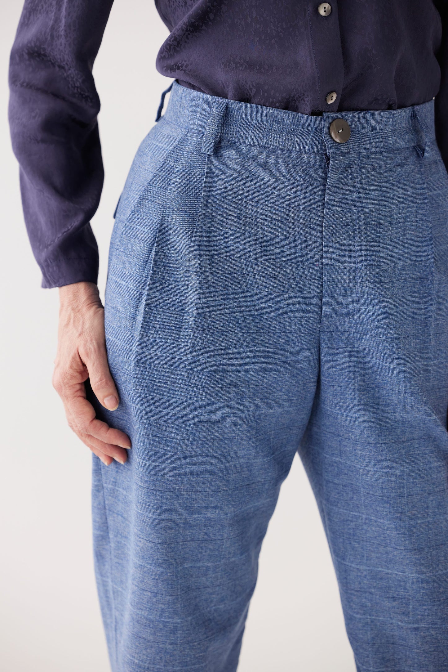 Sophia Pant in Sky Plaid Tropical Wool Pants CHRISTINE ALCALAY