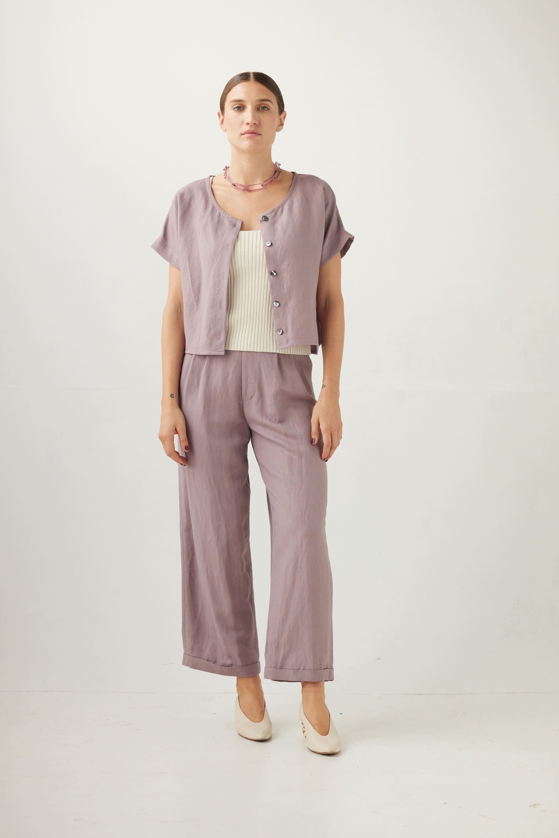 Charlie Pant in Linen Blend Pants CHRISTINE ALCALAY Wisteria 0
