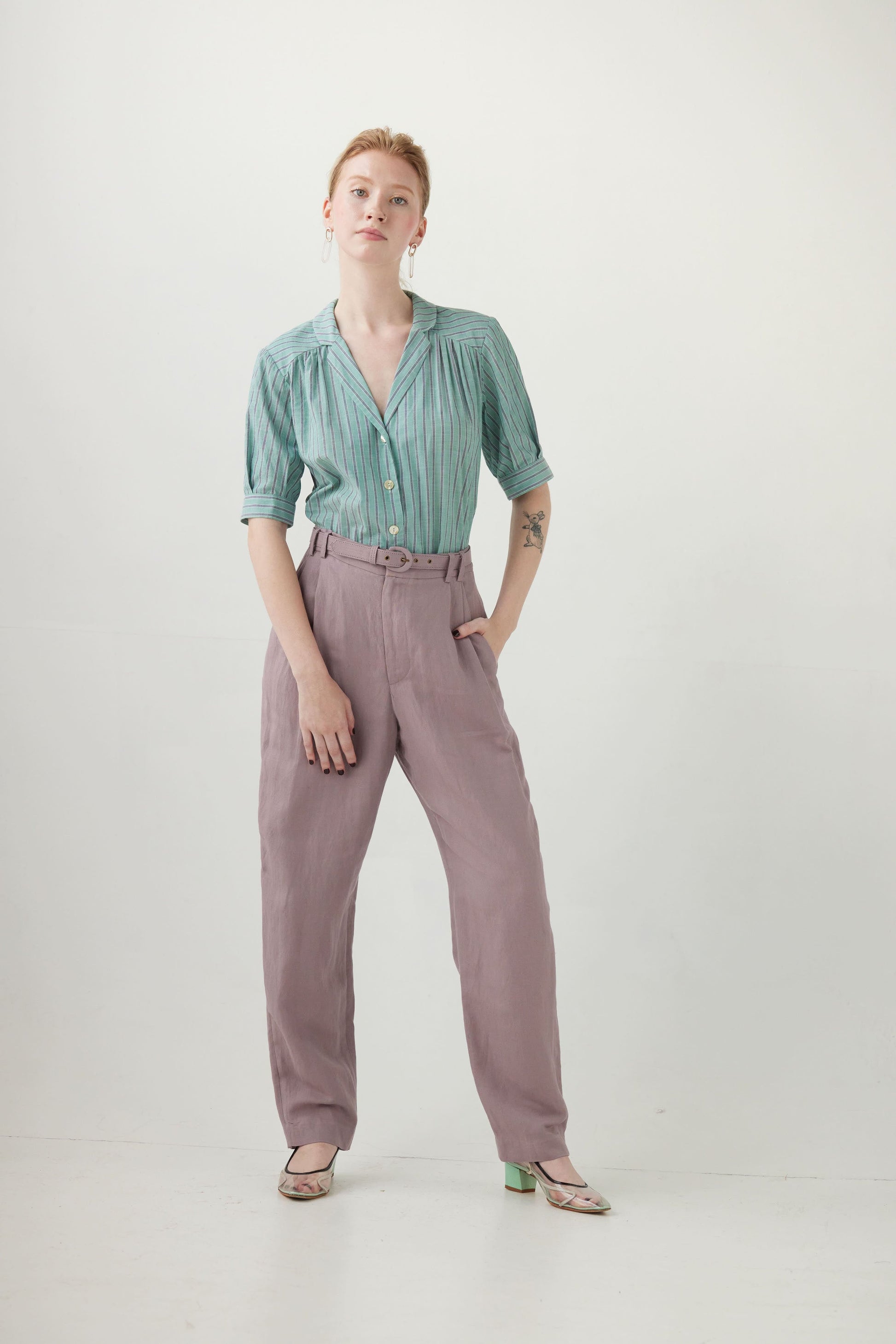 Sophia Pant in Linen Blend Pants CHRISTINE ALCALAY Wisteria 0