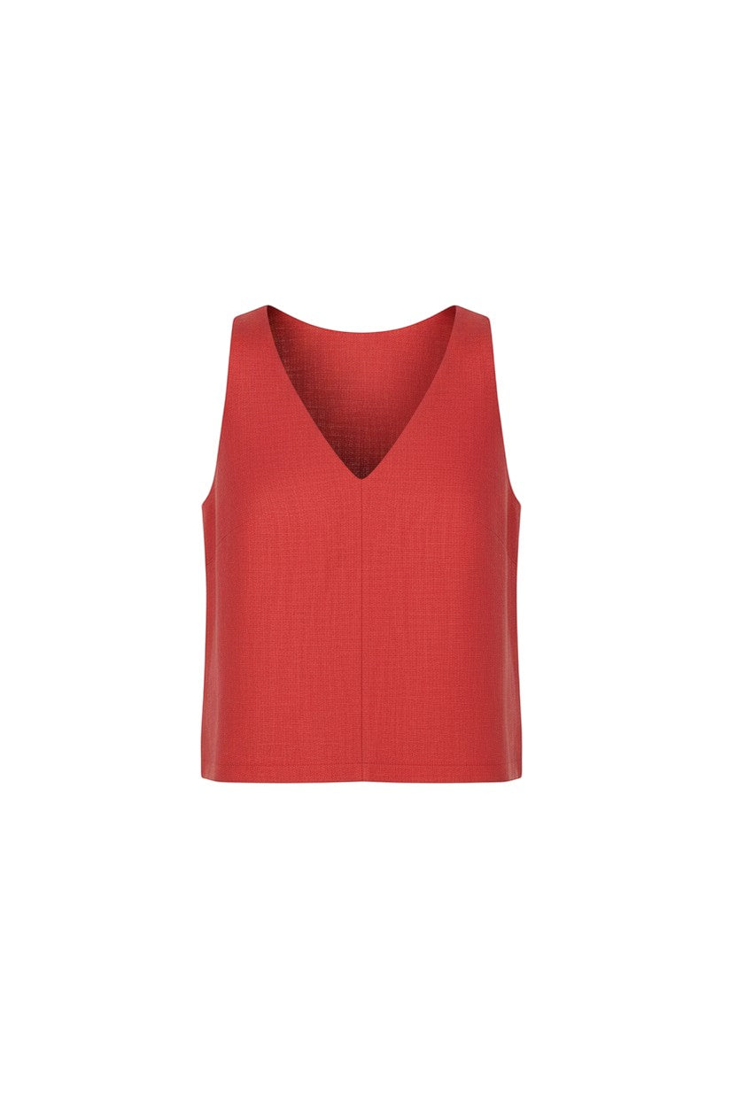 Viviane Tank in Cayenne Red Linen Blend Tops CHRISTINE ALCALAY - 7