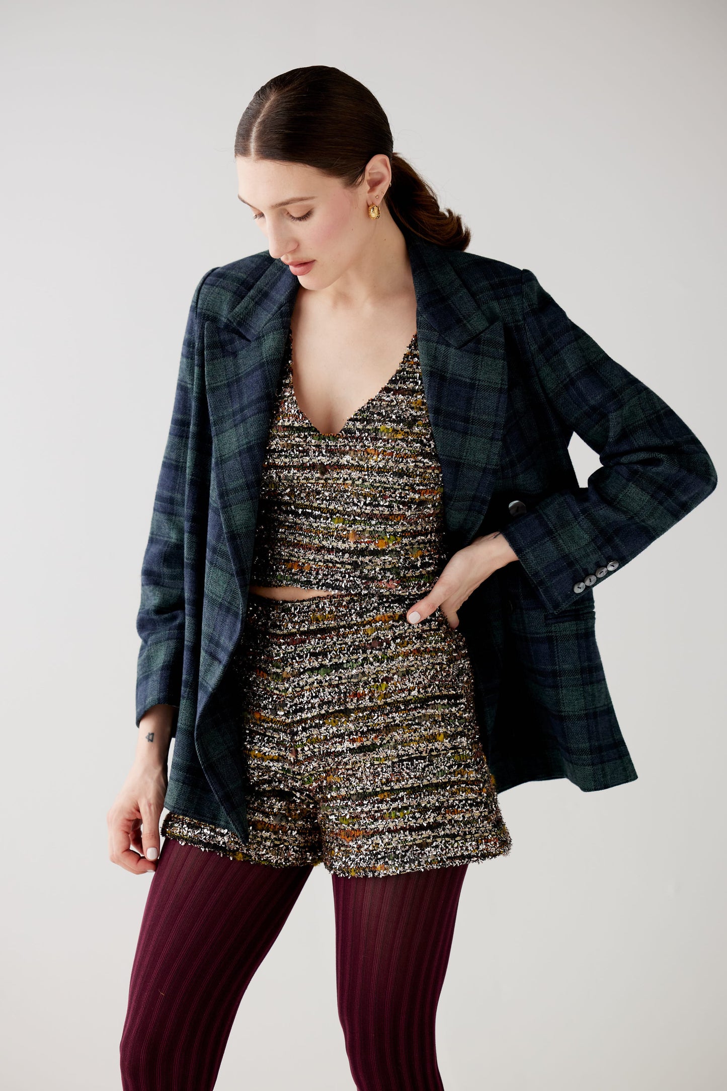 Caitlin Shorts in Metallic Tinsel Boucle Tweed Shorts CHRISTINE ALCALAY