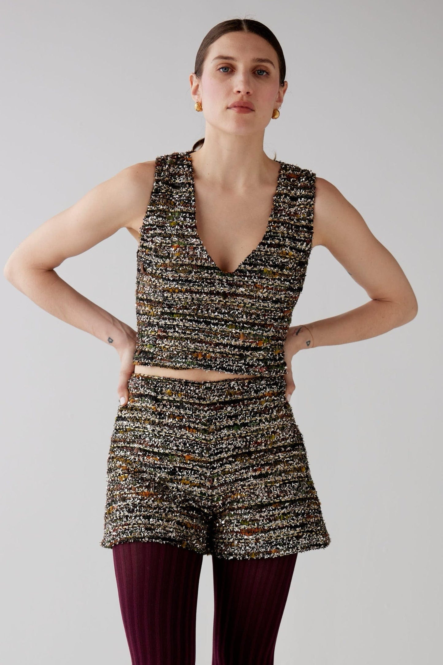 Caitlin Shorts in Metallic Tinsel Boucle Tweed Shorts CHRISTINE ALCALAY Party 00