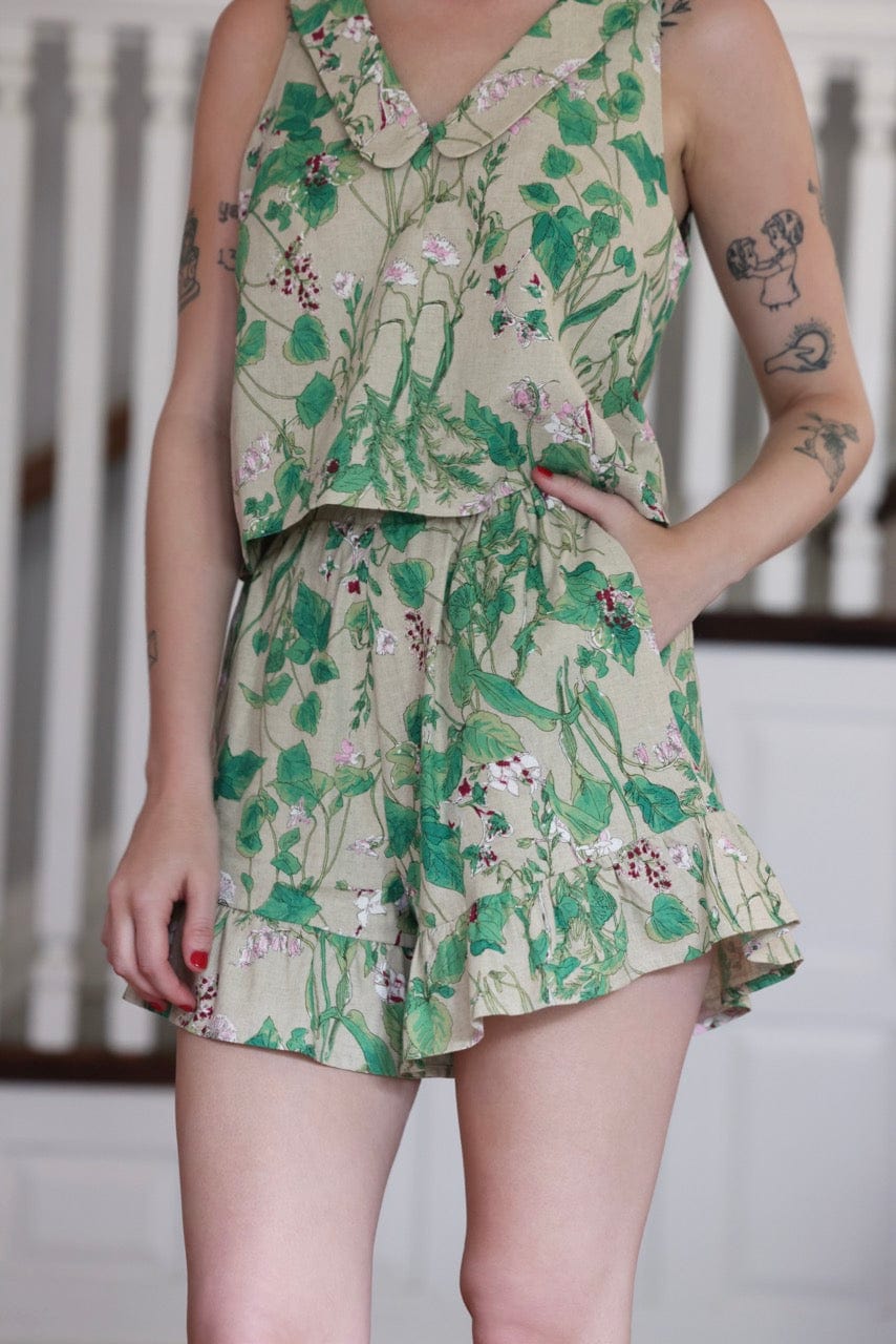 SAMPLE SS25 - Una Shorts in Floral Linen Samples CHRISTINE ALCALAY Natural Floral Small