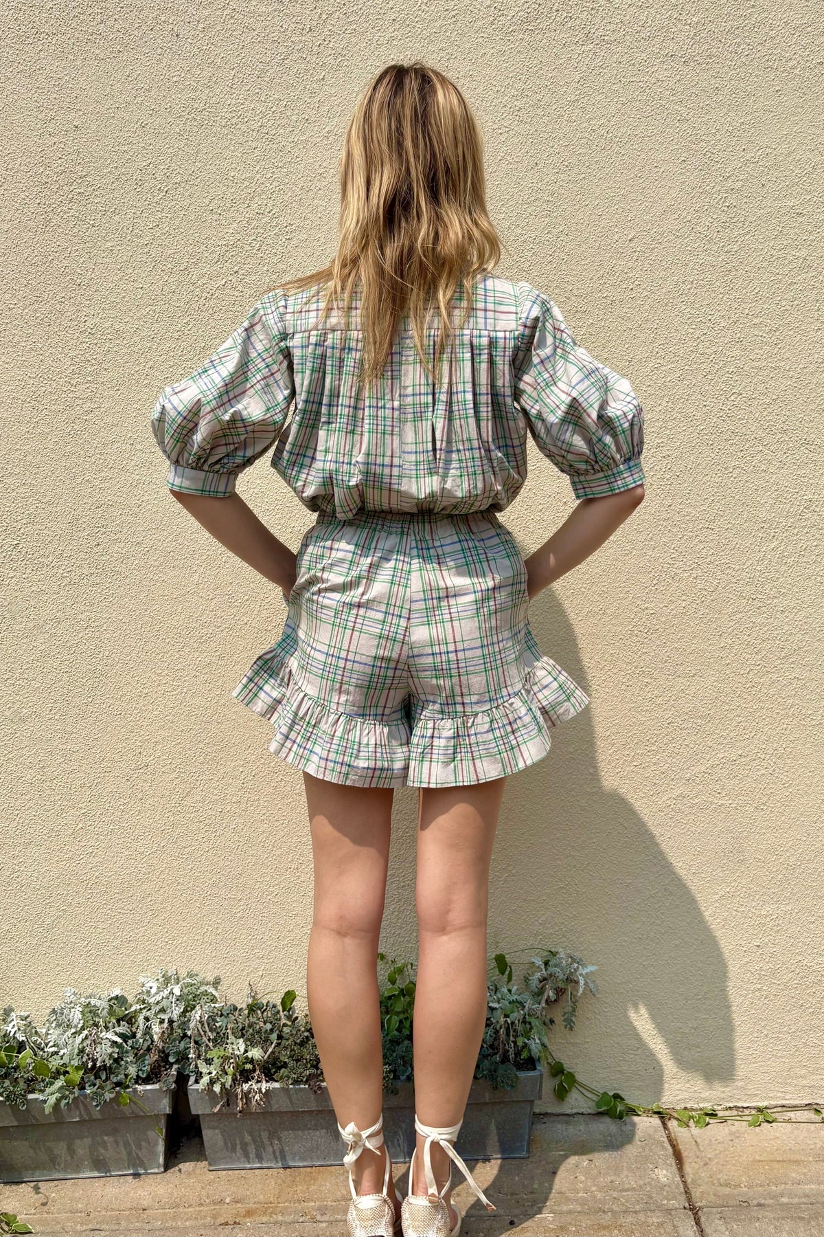 Una Shorts in Oyster Plaid Cotton Shorts CHRISTINE ALCALAY - 3