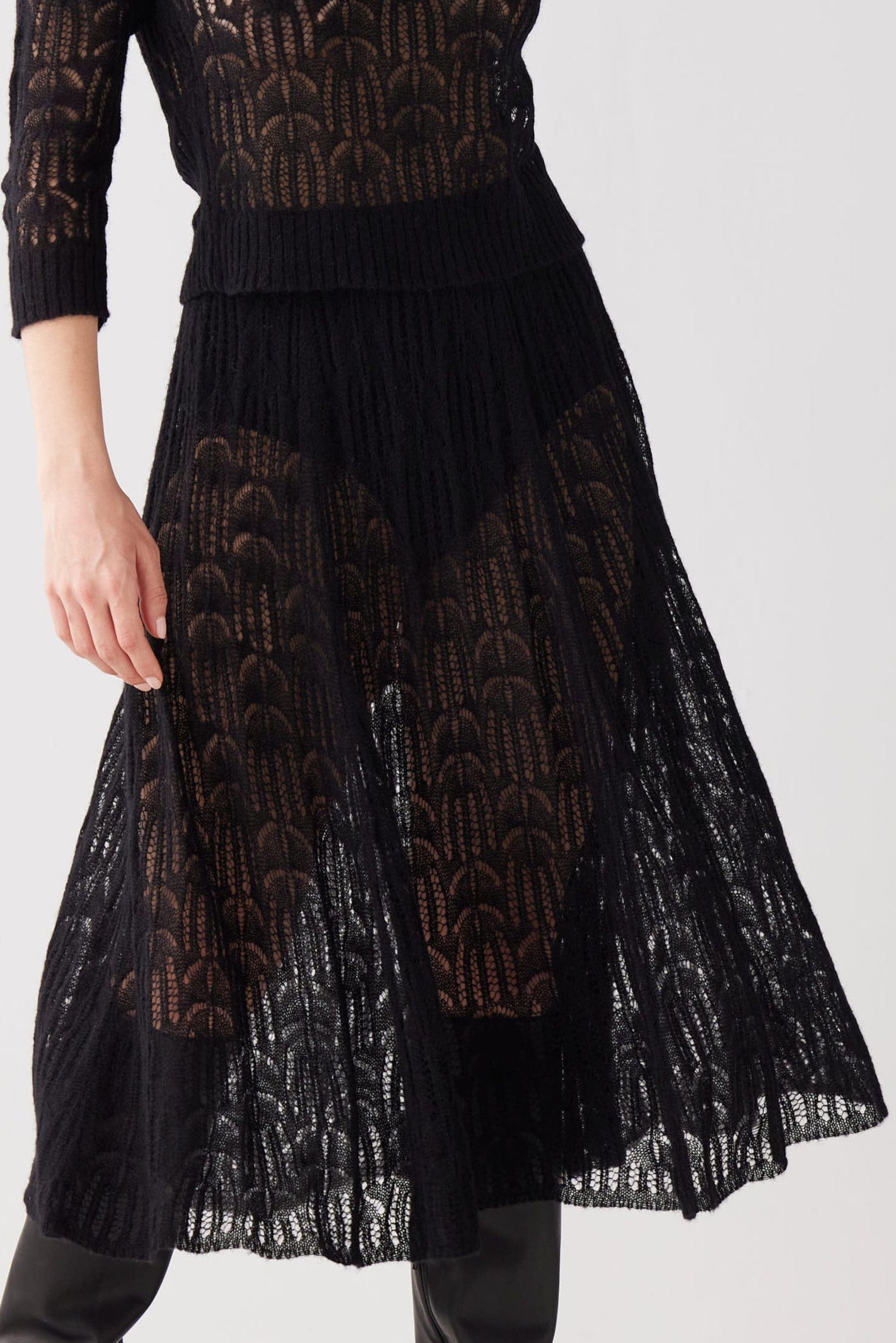 SAMPLE FW25 - Erin Lace Knit Skirt Samples CHRISTINE ALCALAY Black XS/S