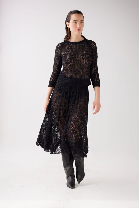Erin Lace Knit Skirt - Black Skirts CHRISTINE ALCALAY