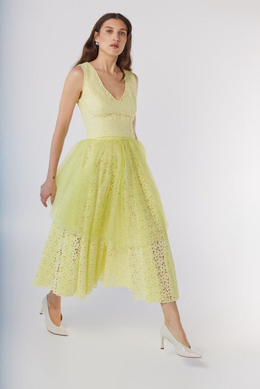 Lou Lou Skirt in Limoncello Corded Lace and Silk Organza Skirts CHRISTINE ALCALAY Limoncello Yellow 0