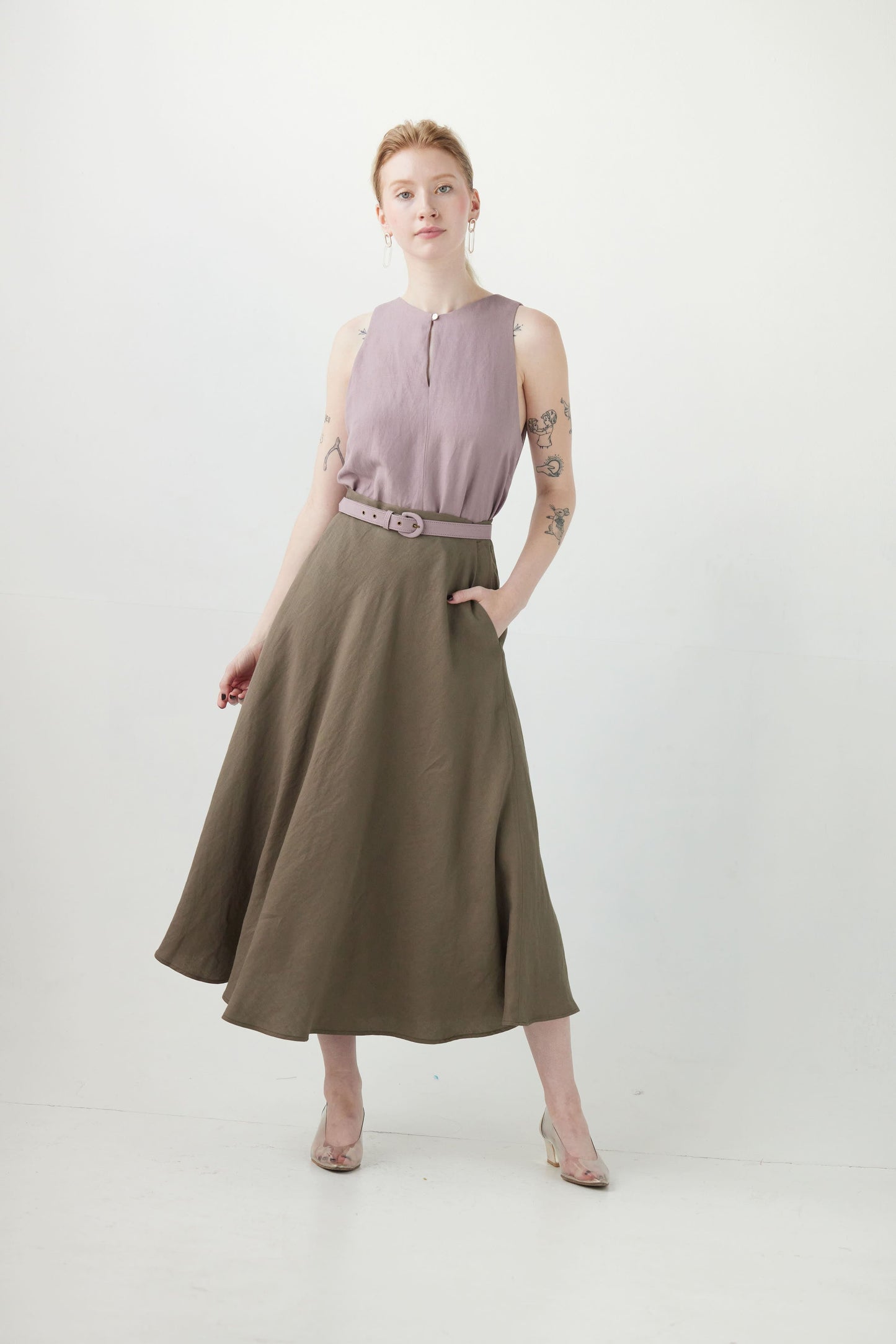 Christine Skirt in Linen Blend Bottoms CHRISTINE ALCALAY Olive 00