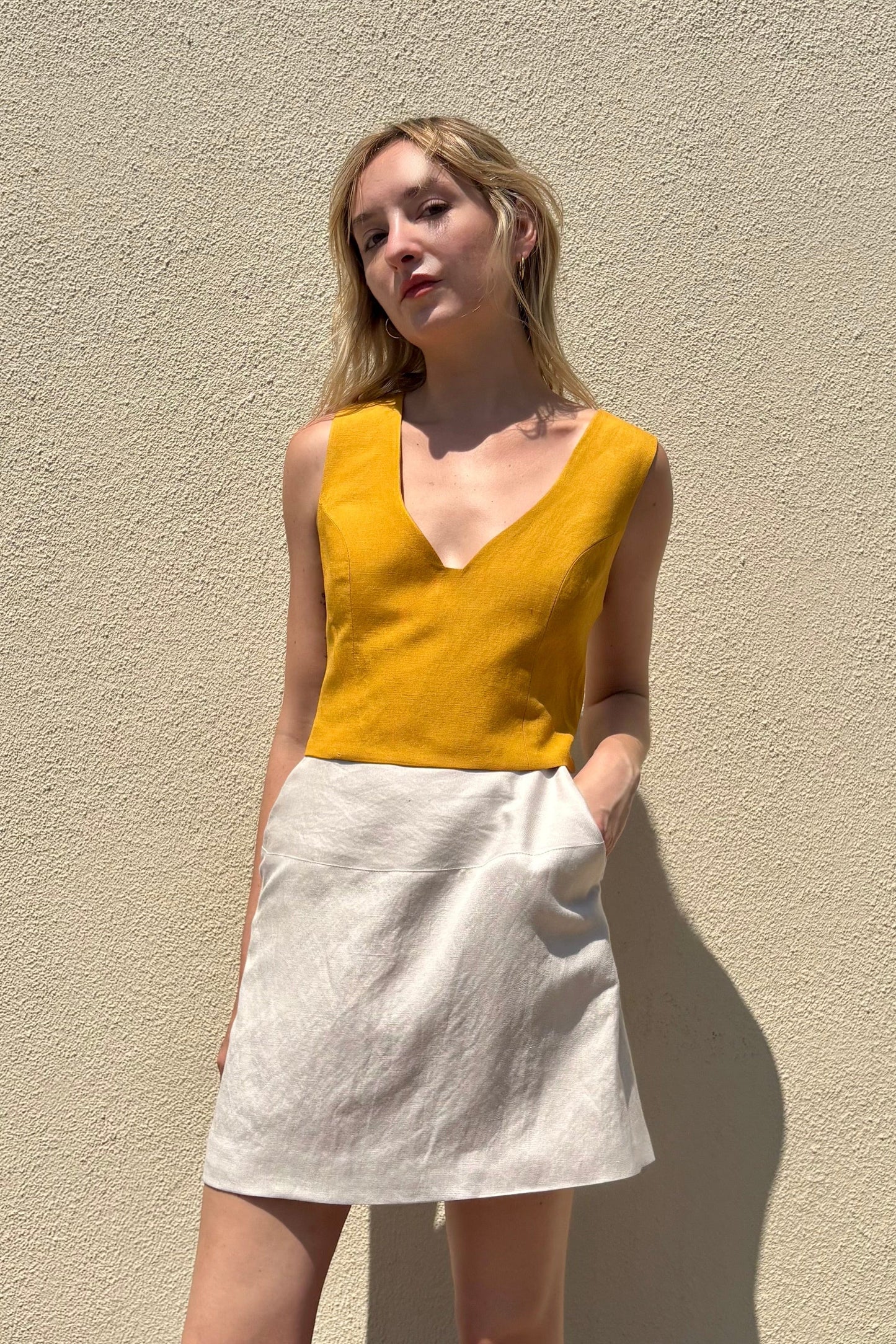 Zhenya Skirt in Linen Skirts CHRISTINE ALCALAY Oyster 0