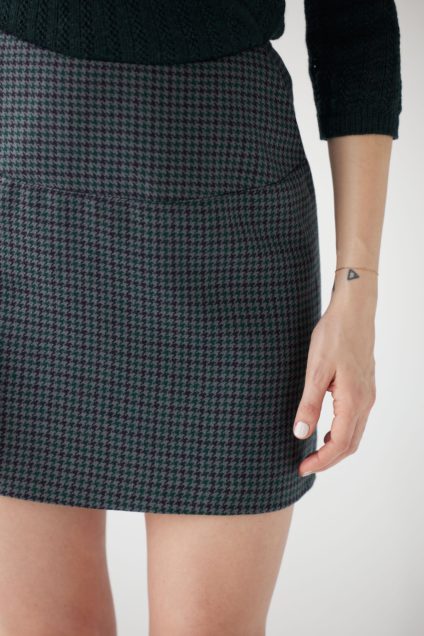 Zhenya Skirt in Evergreen Houndstooth Wool Skirts CHRISTINE ALCALAY Evergreen Houndstooth 00