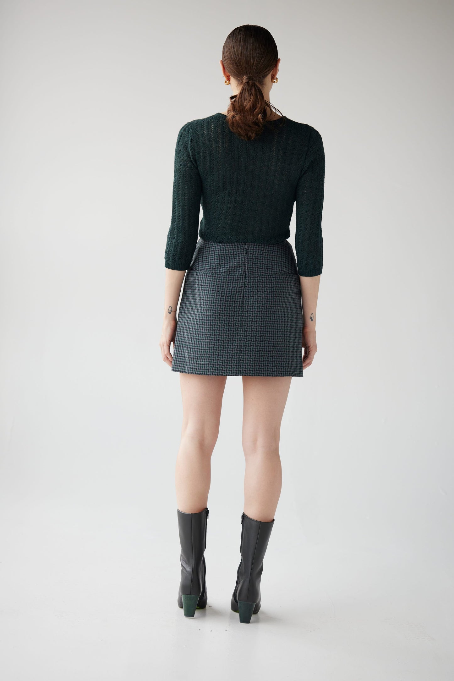 Zhenya Skirt in Evergreen Houndstooth Wool Skirts CHRISTINE ALCALAY