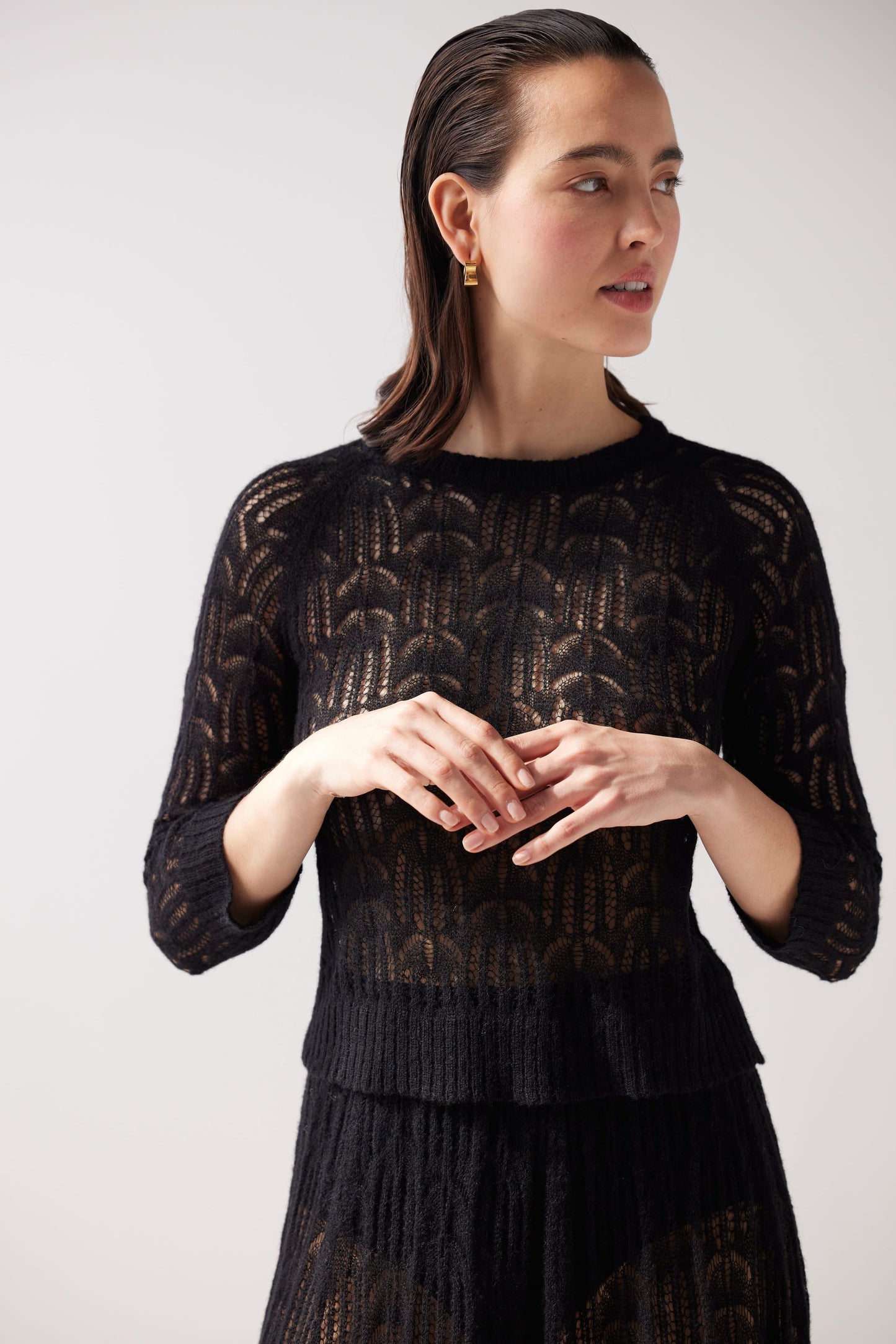 SAMPLE FW25 - Miranda Lace Knit Sweater Samples CHRISTINE ALCALAY Black XS/S