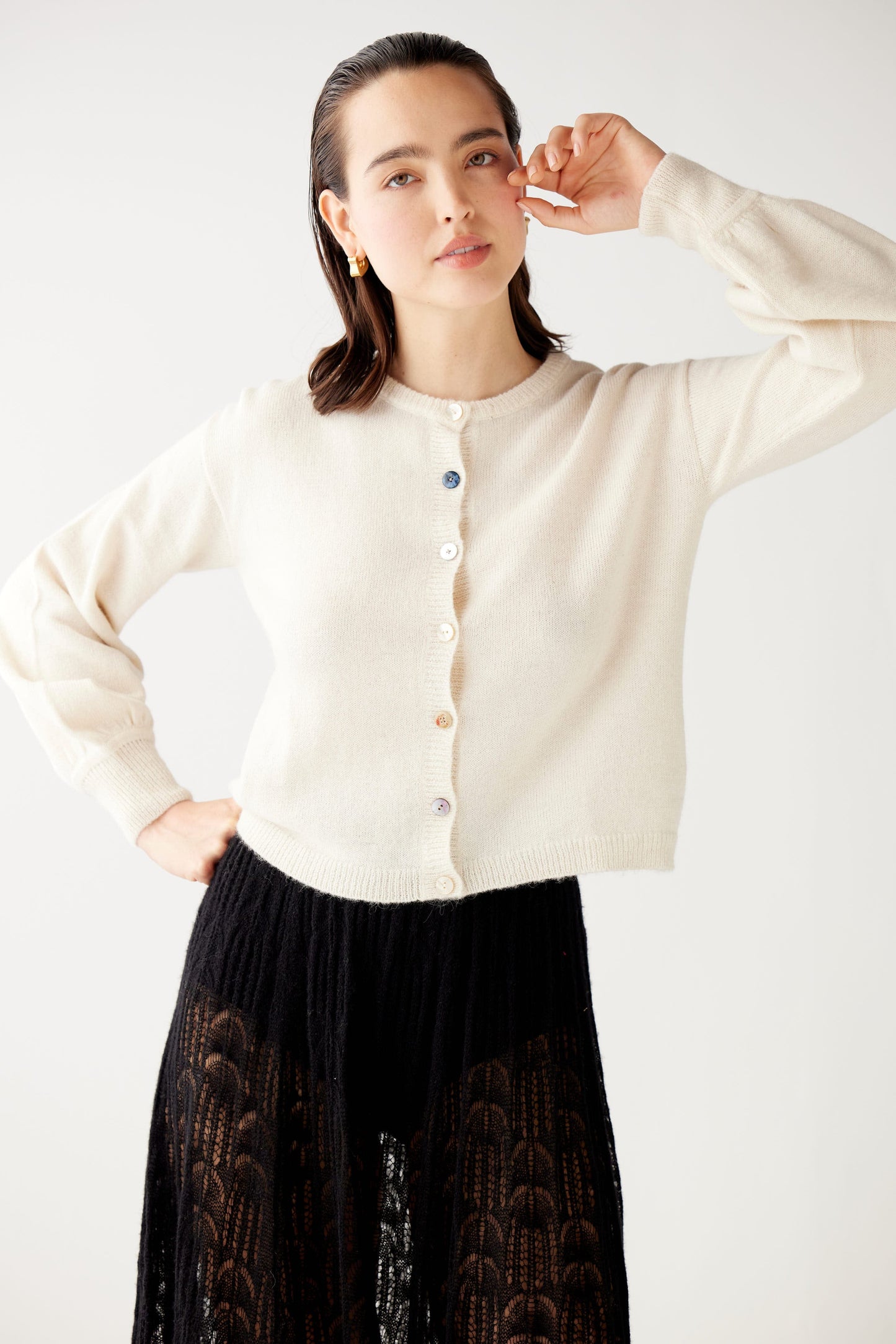 Colleen Mixed Button Cardigan Sweater Sweaters CHRISTINE ALCALAY Cream Extra Small