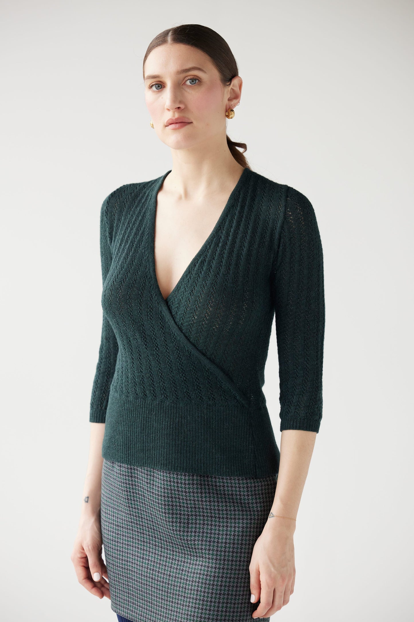 SAMPLE FW25 - Maria Surplice Sweater Samples CHRISTINE ALCALAY Forest XS/S