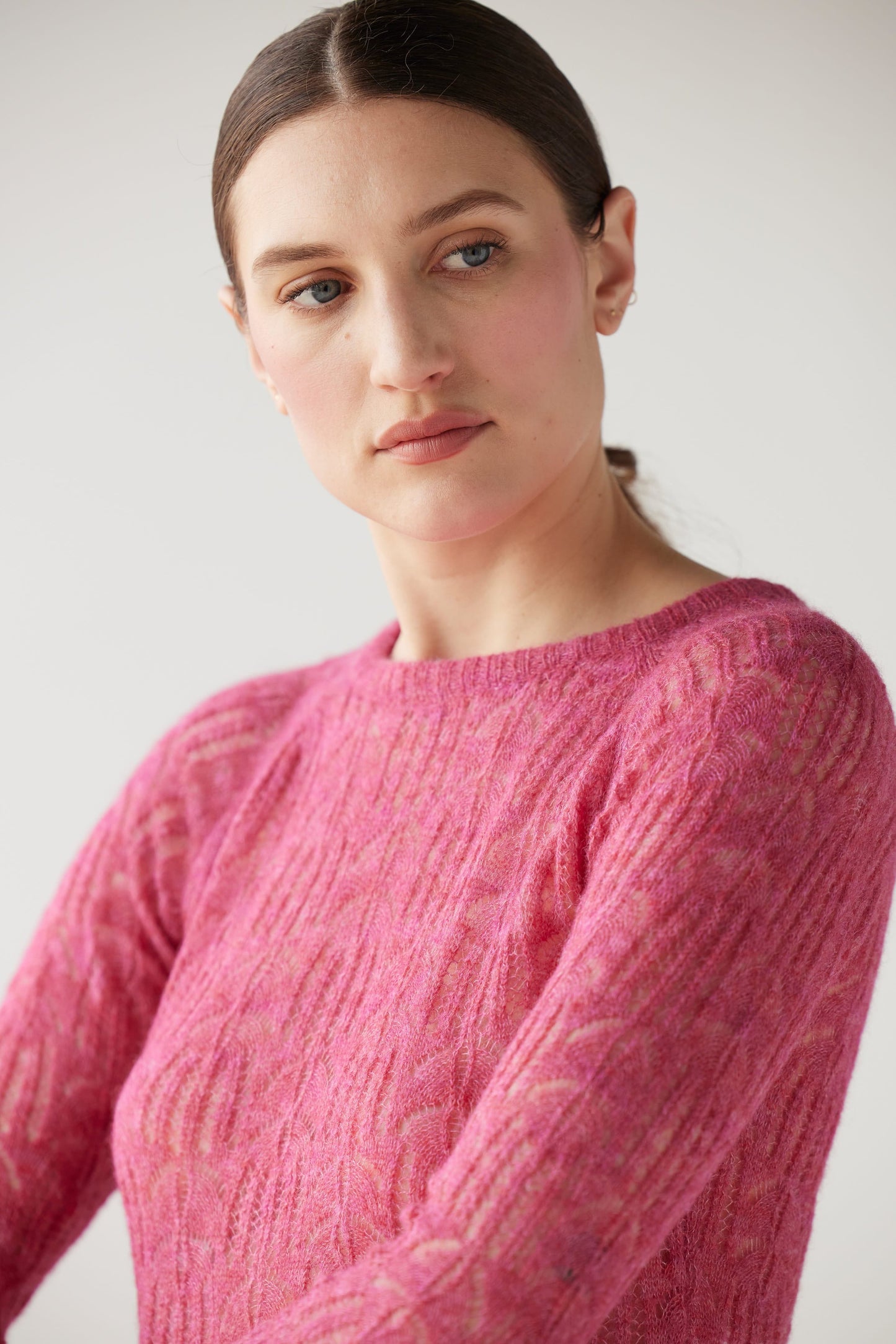 SAMPLE FW25 - Miranda Lace Knit Sweater Samples CHRISTINE ALCALAY Heather Rose XS/S
