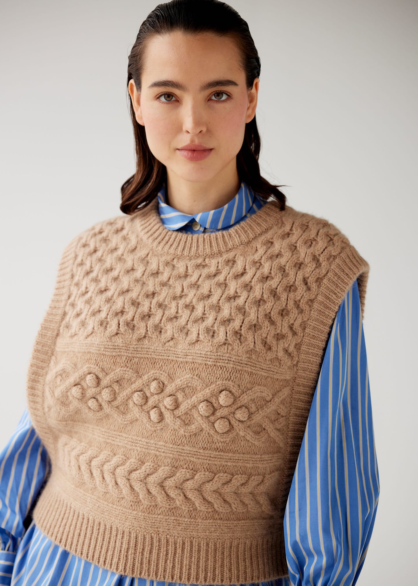 Mona Popcorn Sweater Vest Sweaters CHRISTINE ALCALAY Wheat XS/S (PETITE)