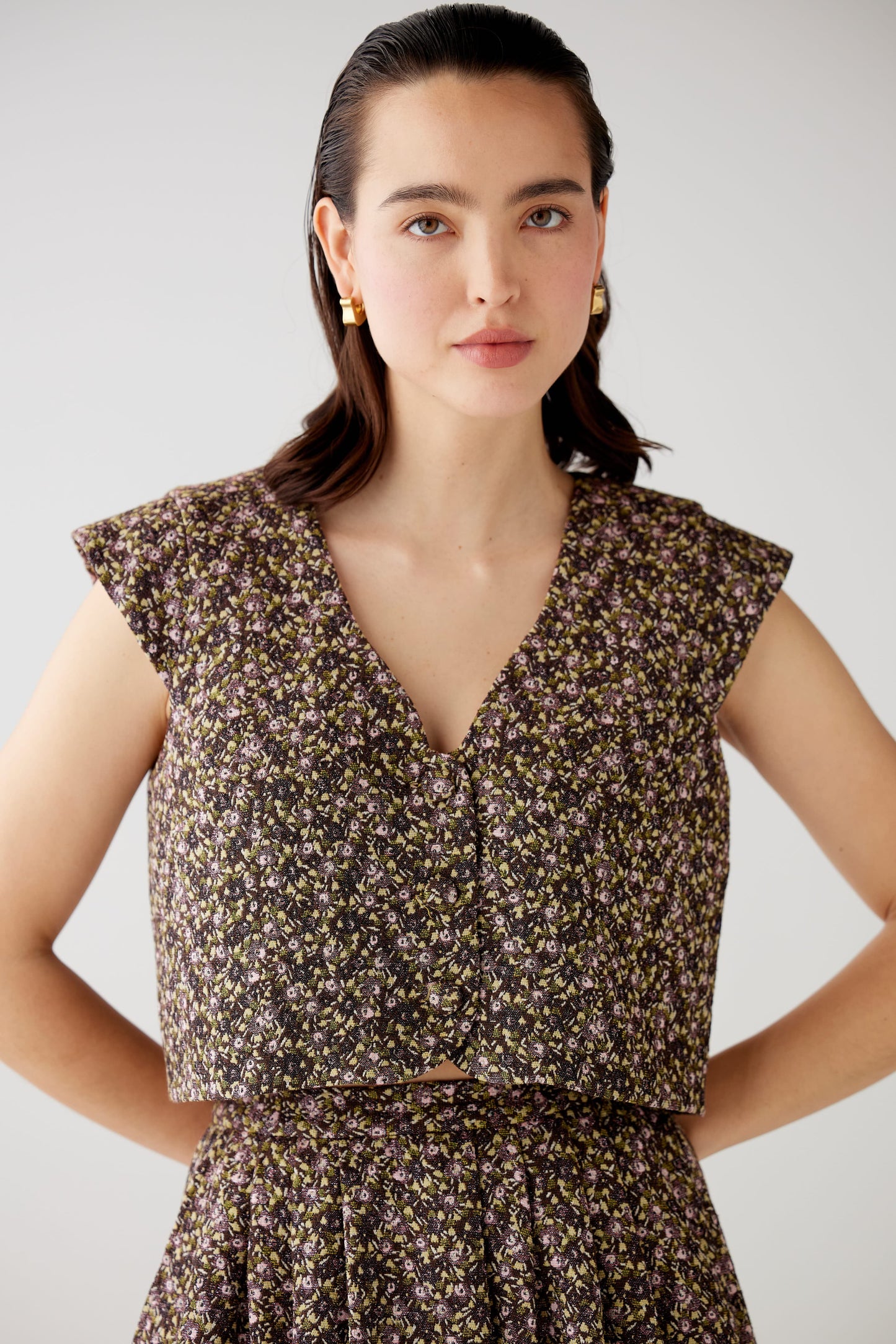 Amare Top in Ditsy Floral Brocade Tops CHRISTINE ALCALAY