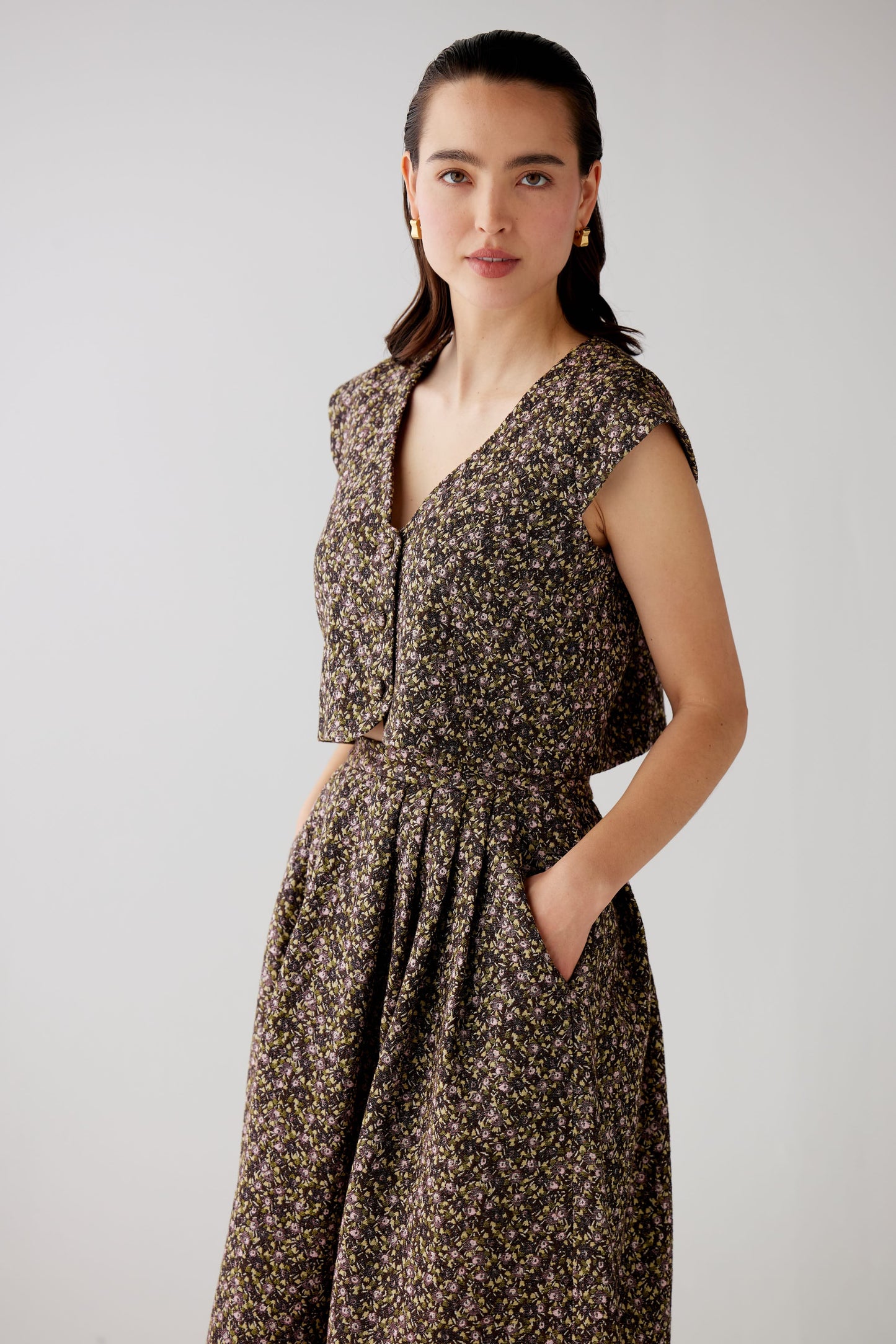 Amare Top in Ditsy Floral Brocade Tops CHRISTINE ALCALAY