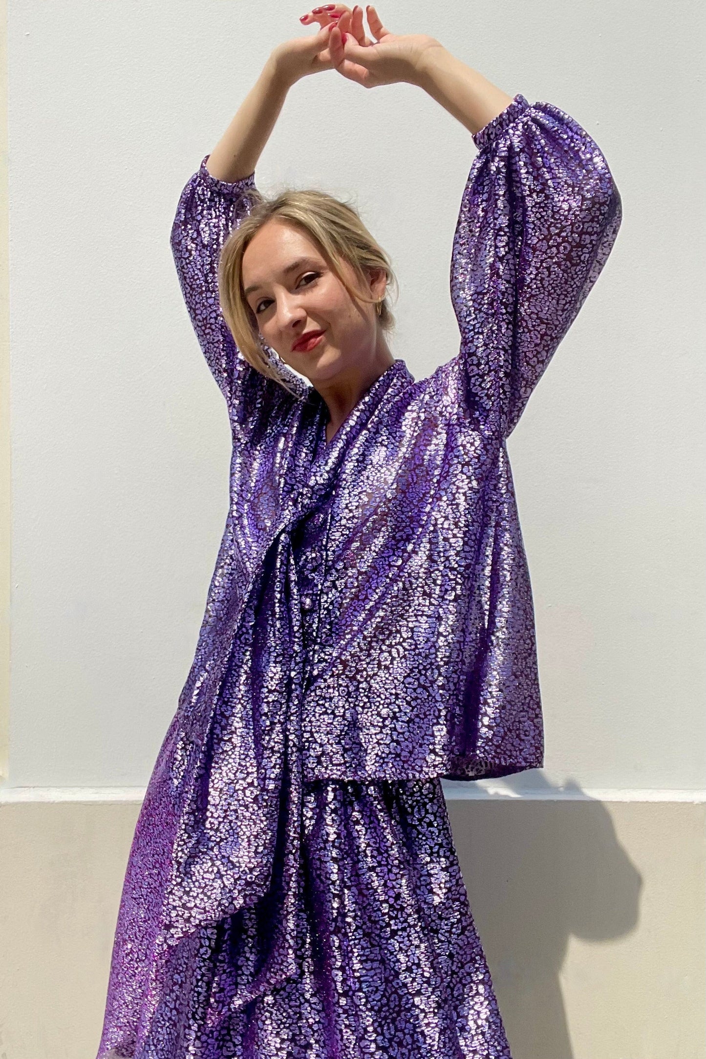 Trish Blouse in Metallic Tops CHRISTINE ALCALAY Amethyst Metallic Extra Small