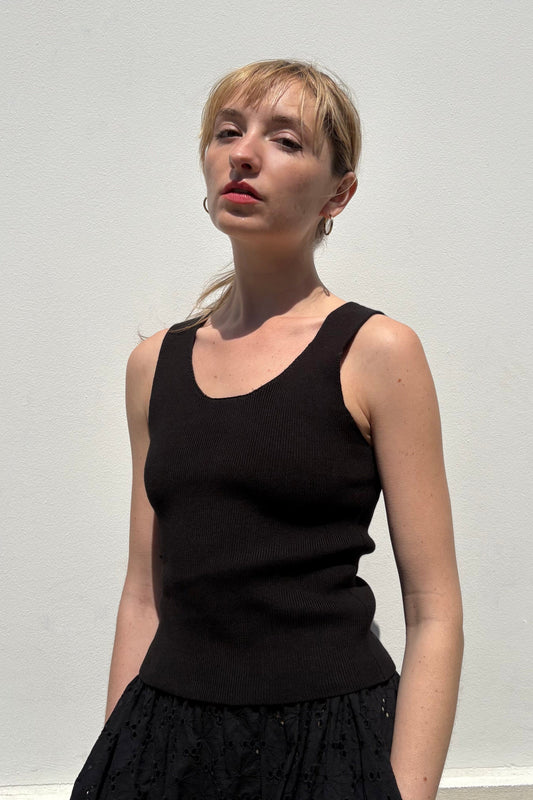 SAMPLE SS26 - Katie Tank in Pima Cotton Samples CHRISTINE ALCALAY Black XS/S
