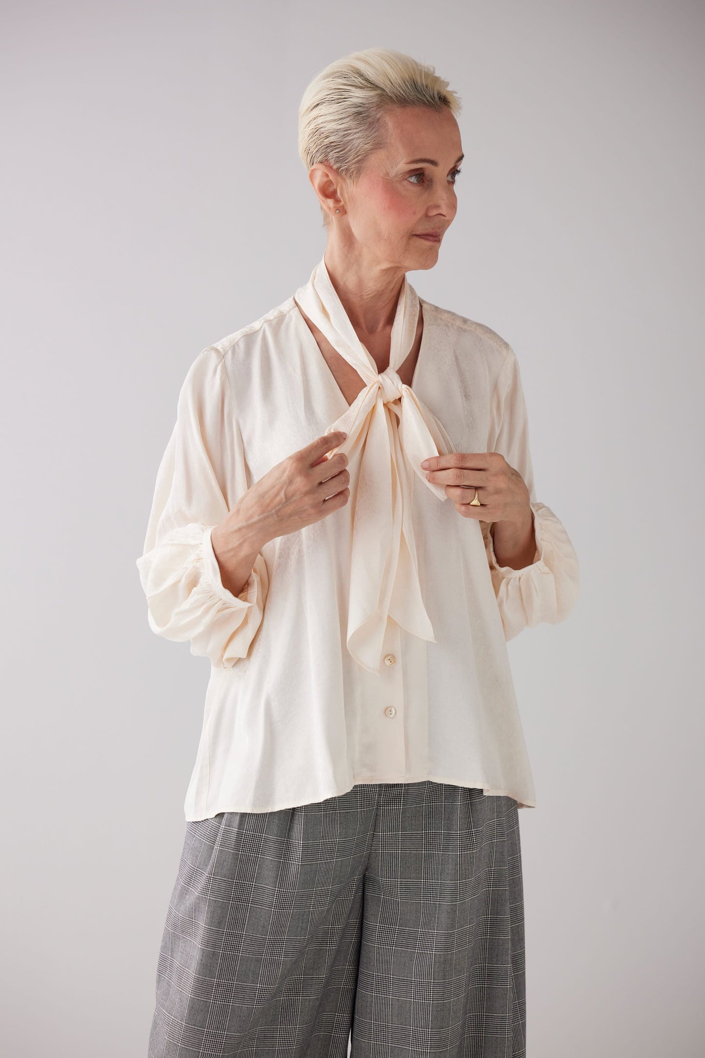 Trish Blouse in Leopard Jacquard Tops CHRISTINE ALCALAY Cream Extra Small