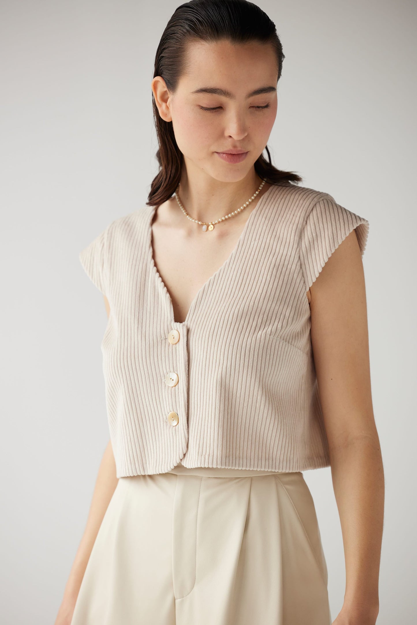Amare Top in Corduroy Tops CHRISTINE ALCALAY Cream Extra Small