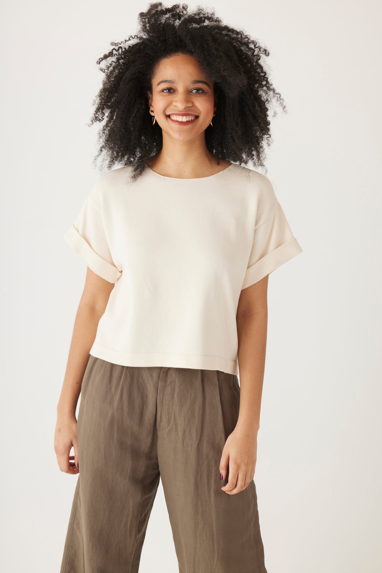 Belle Tee Pima Cotton Knit Tops CHRISTINE ALCALAY Cream One Size